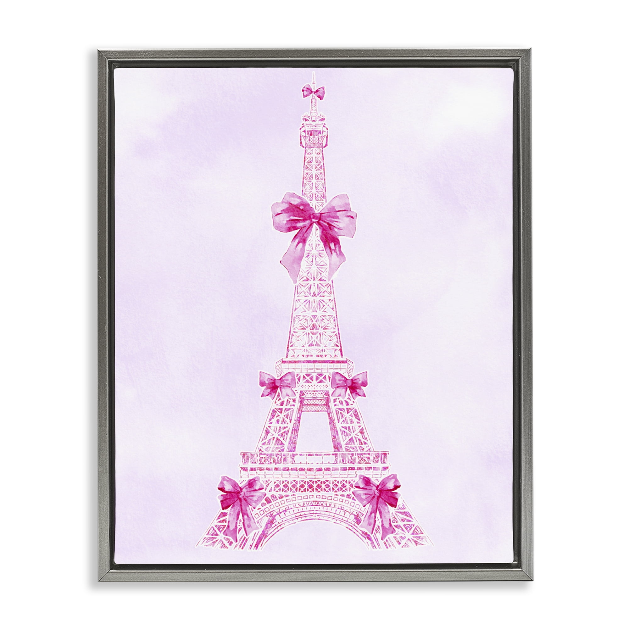 Stupell Industries Ribbon Bedecked Eiffel Tower Gray Framed Floater Canvas Wall Art, design by Ziwei Li