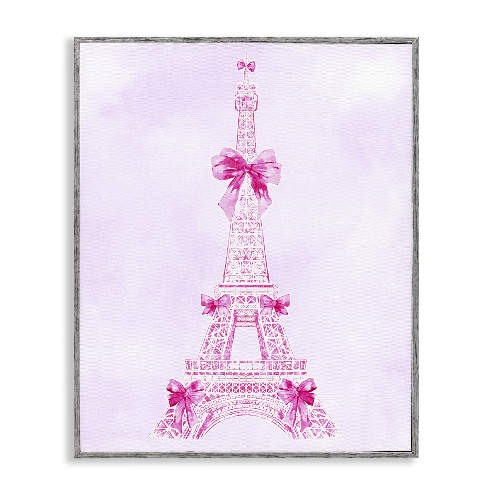 Stupell Industries Ribbon Bedecked Eiffel Tower Gray Framed Giclee Art, design by Ziwei Li