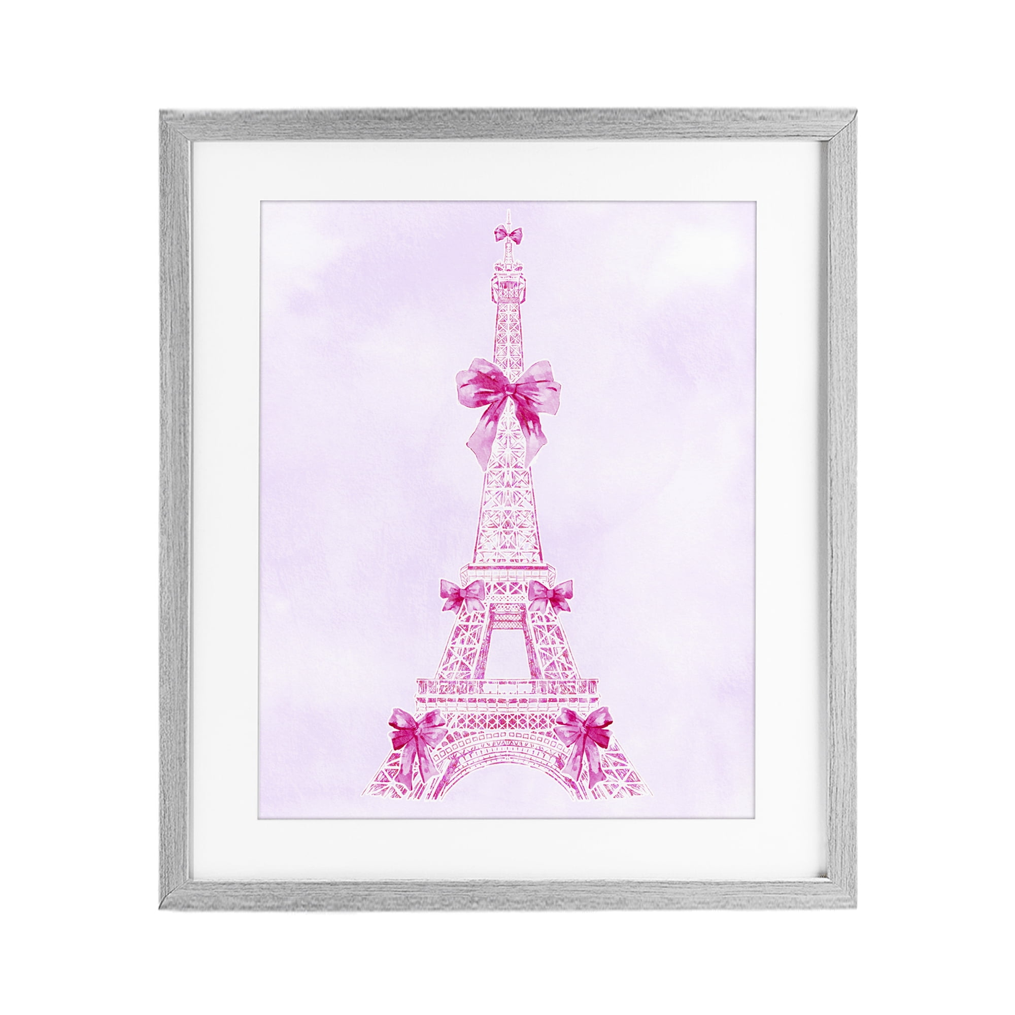 Stupell Industries Ribbon Bedecked Eiffel Tower Gray Framed Print Under Glass, design by Ziwei Li
