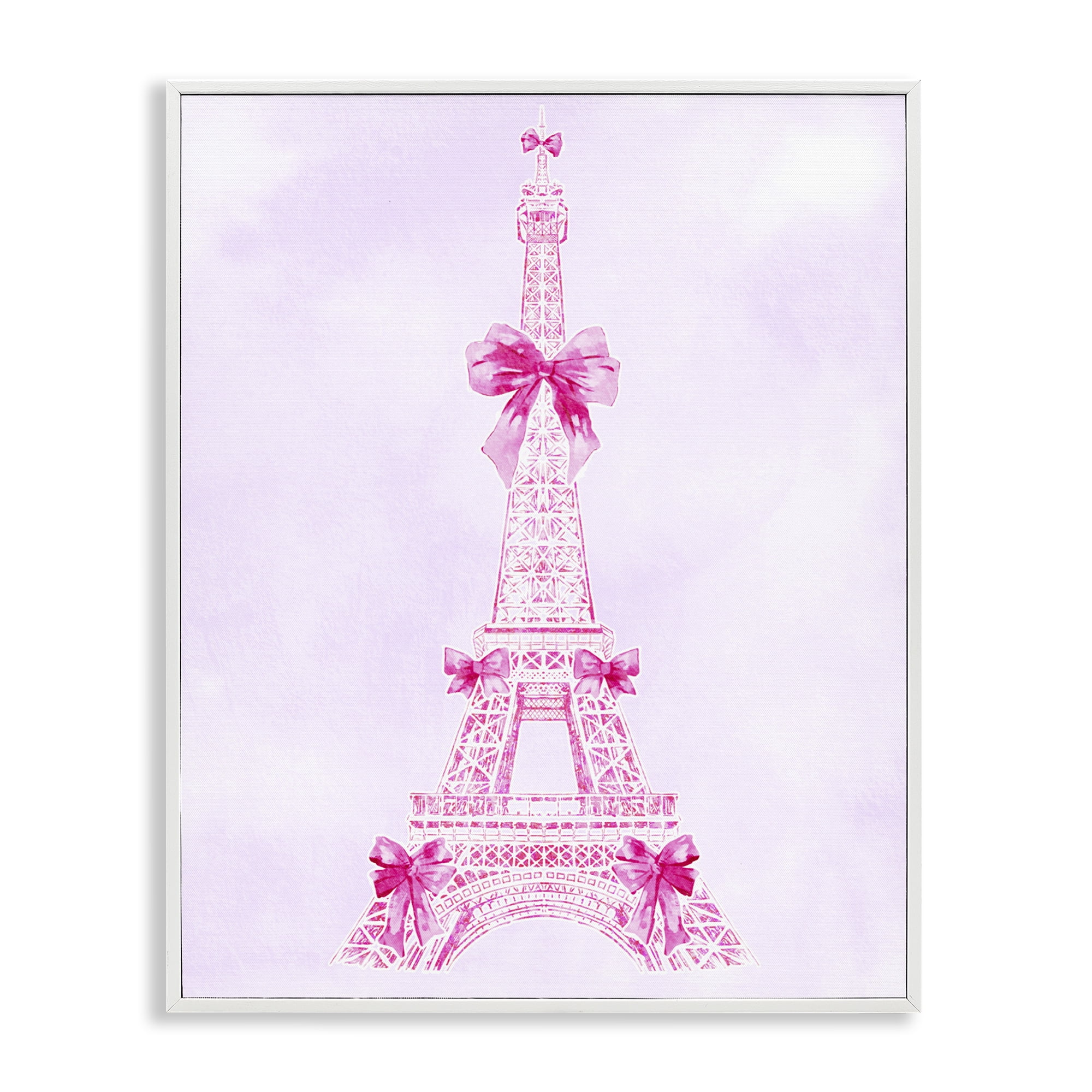 Stupell Industries Ribbon Bedecked Eiffel Tower White Framed Giclee Art, design by Ziwei Li