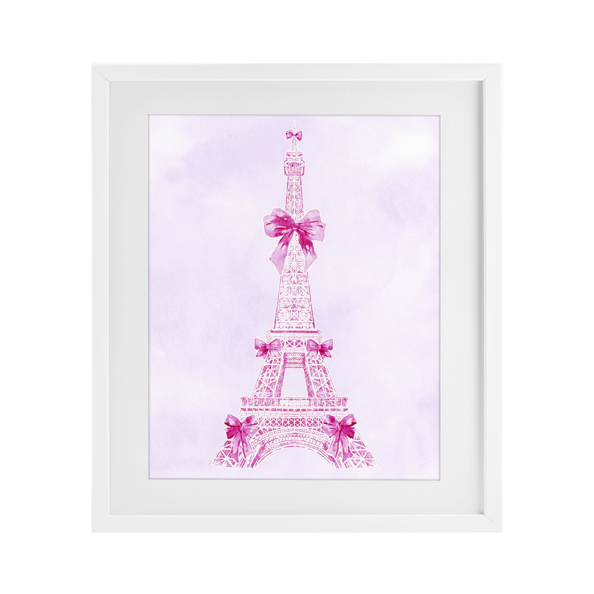 Stupell Industries Ribbon Bedecked Eiffel Tower White Framed Print Under Glass, design by Ziwei Li