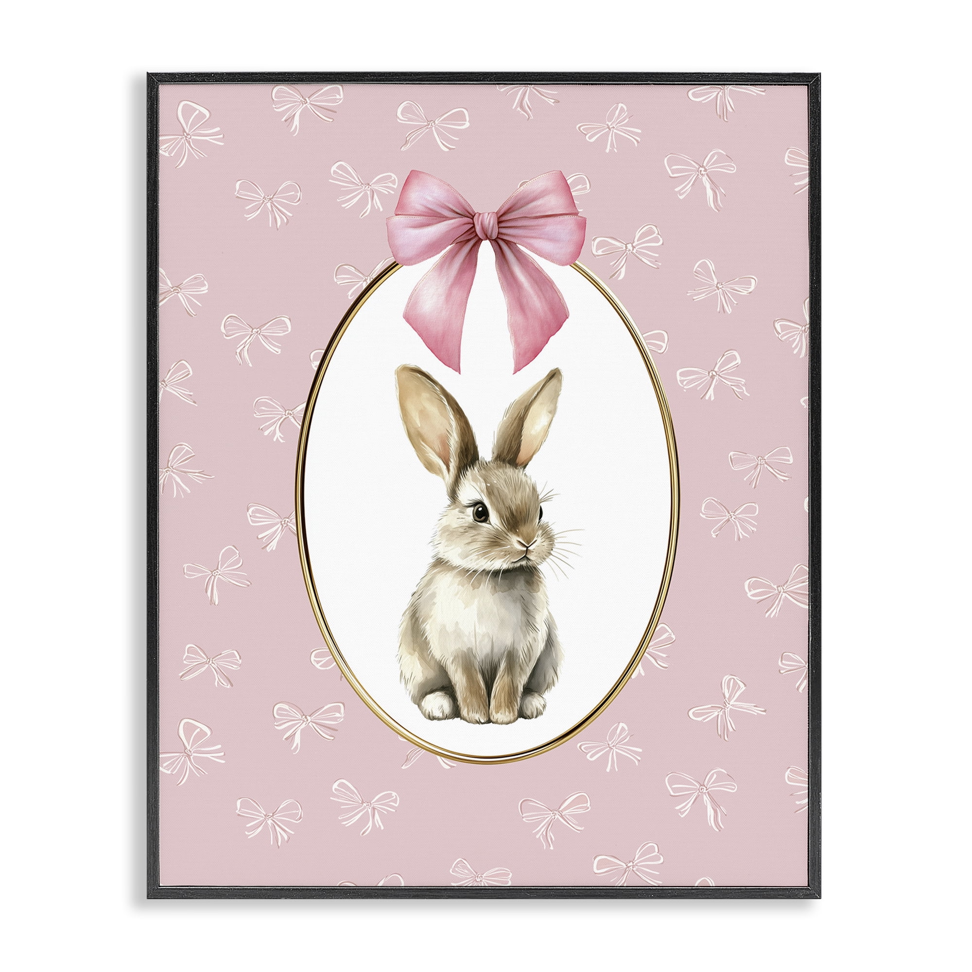 Stupell Industries Ribbon Border Bunny Black Framed Giclee Art, design by Christine Simpson Art