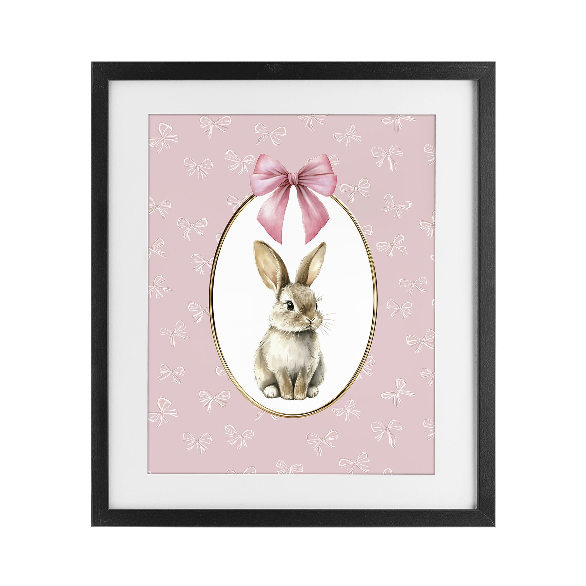 Stupell Industries Ribbon Border Bunny Black Framed Print Under Glass, design by Christine Simpson Art