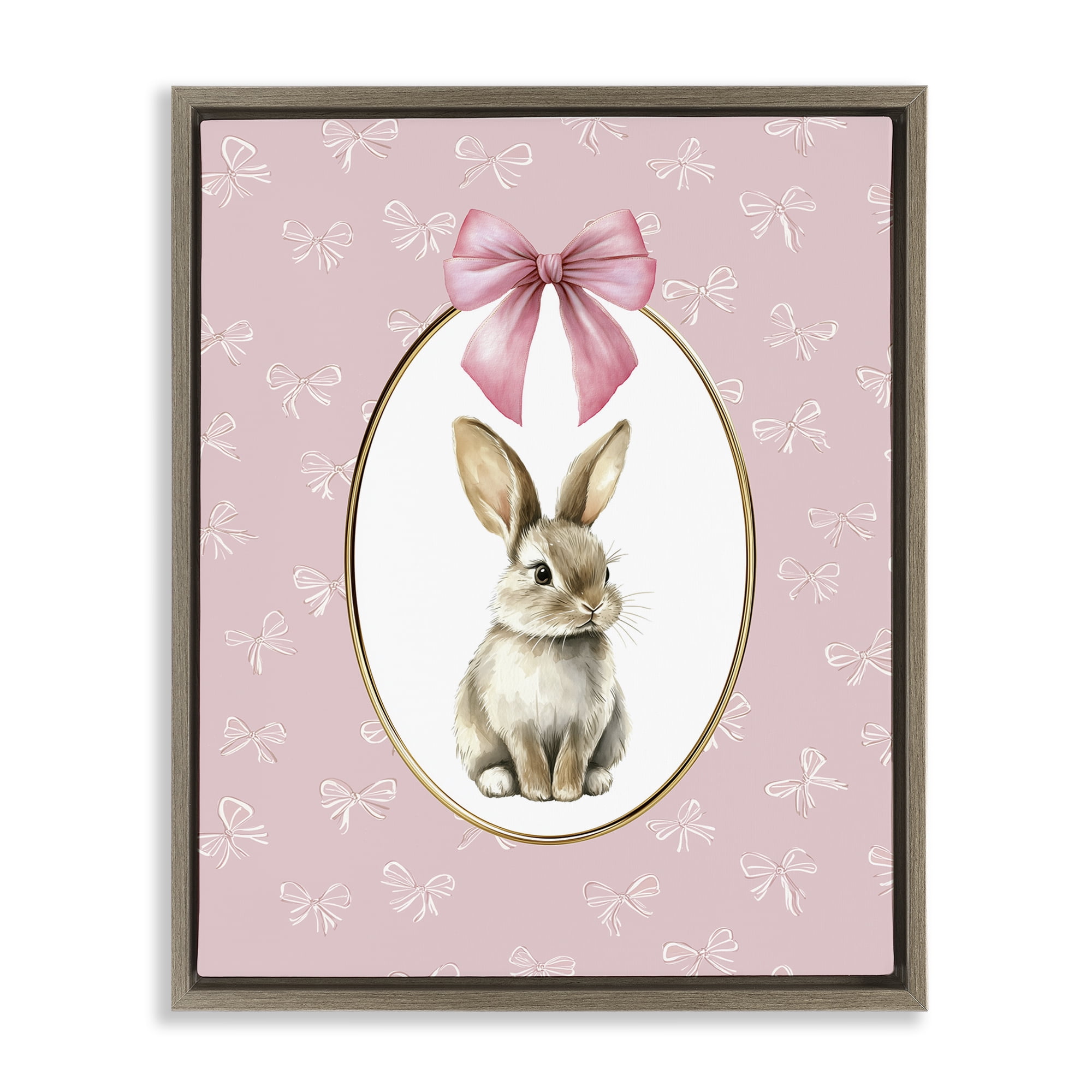 Stupell Industries Ribbon Border Bunny Brown Framed Floater Canvas Wall Art, design by Christine Simpson Art
