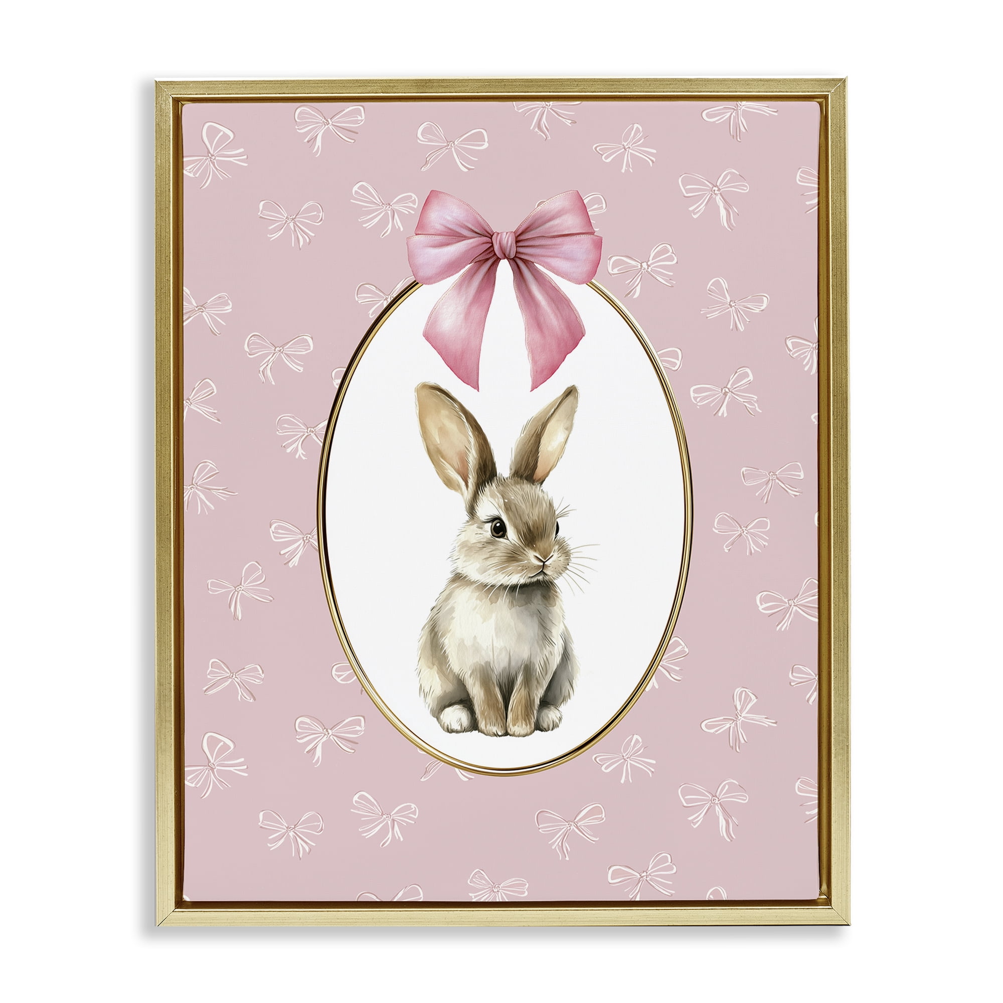 Stupell Industries Ribbon Border Bunny Gold Framed Floater Canvas Wall Art, design by Christine Simpson Art