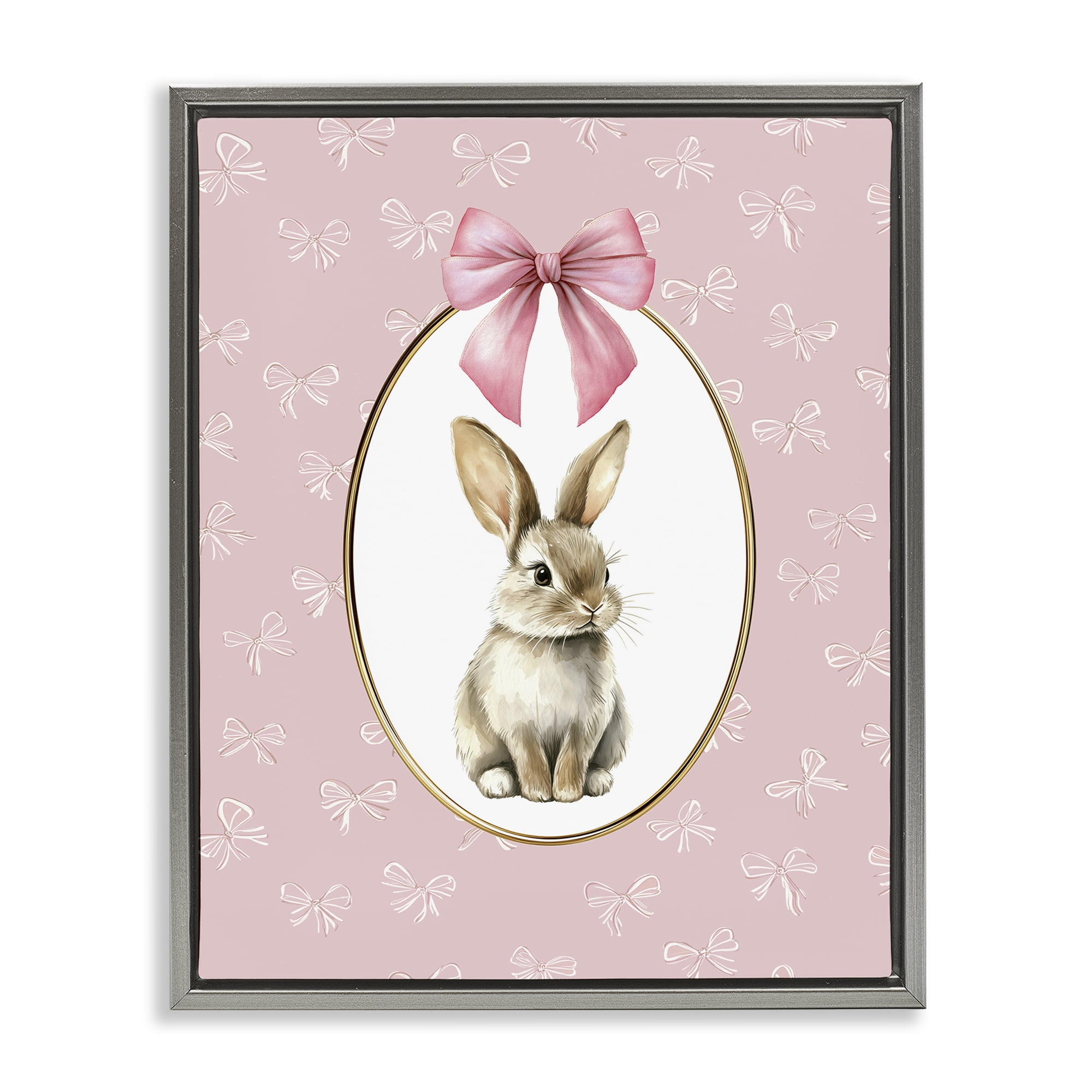 Stupell Industries Ribbon Border Bunny Gray Framed Floater Canvas Wall Art, design by Christine Simpson Art