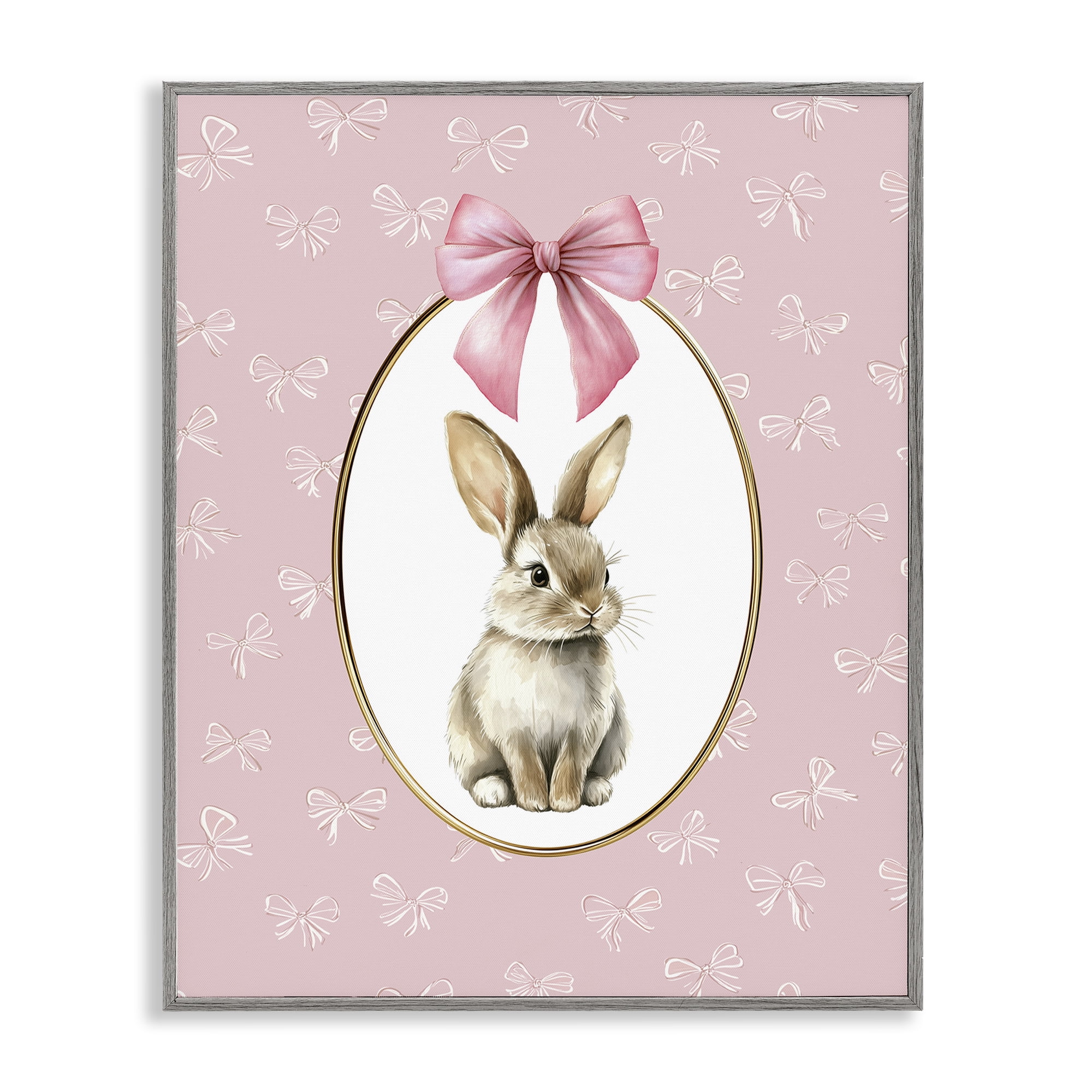Stupell Industries Ribbon Border Bunny Gray Framed Giclee Art, design by Christine Simpson Art