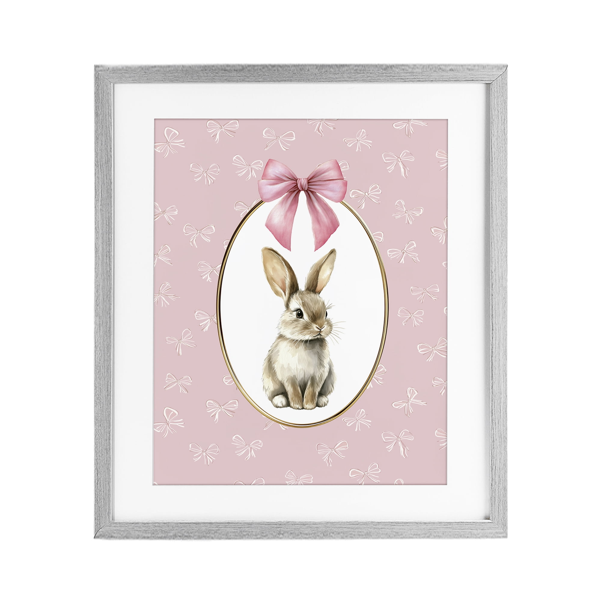 Stupell Industries Ribbon Border Bunny Gray Framed Print Under Glass, design by Christine Simpson Art