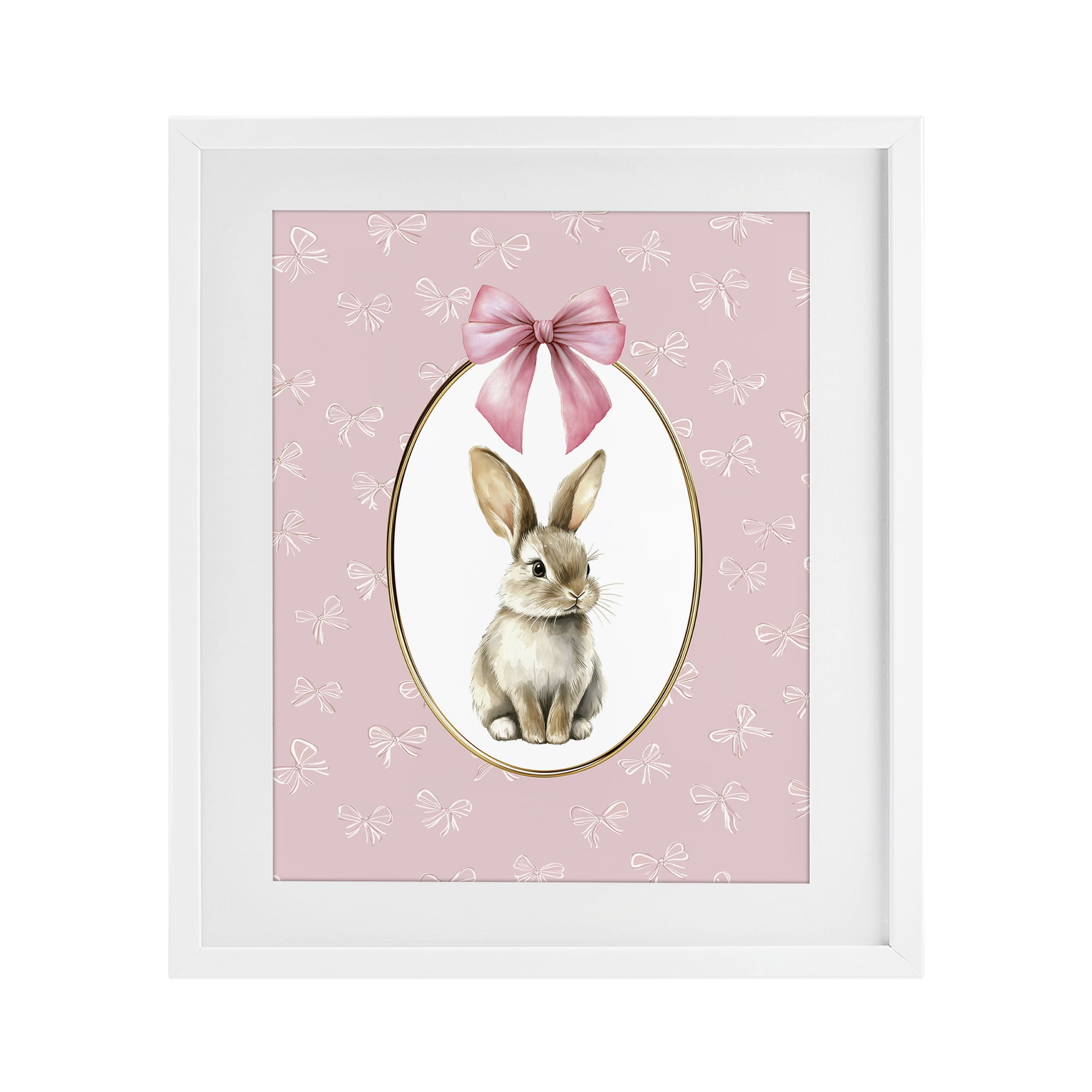 Stupell Industries Ribbon Border Bunny White Framed Print Under Glass, design by Christine Simpson Art