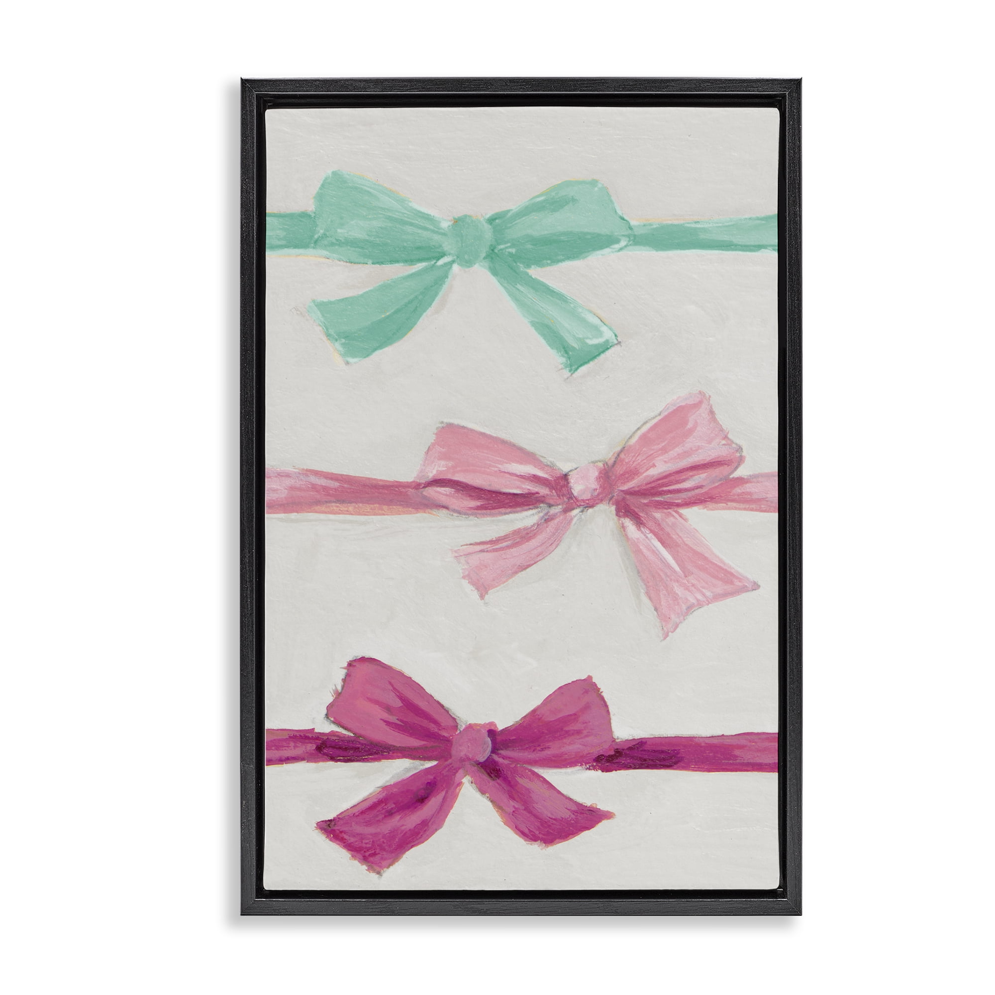Stupell Industries Ribbon Bows Trio Black Framed Floater Canvas Wall Art, design by Lanie Loreth