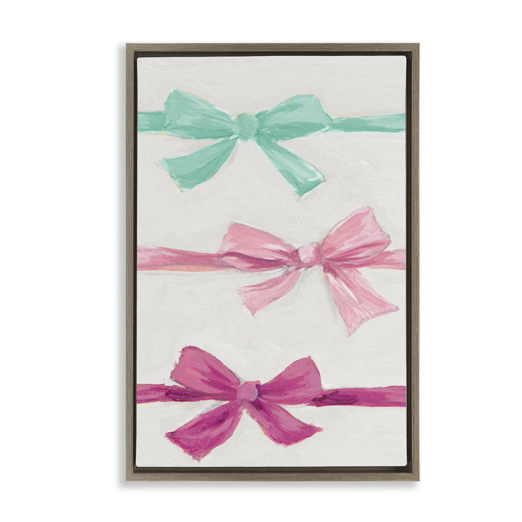 Stupell Industries Ribbon Bows Trio Brown Framed Floater Canvas Wall Art, design by Lanie Loreth