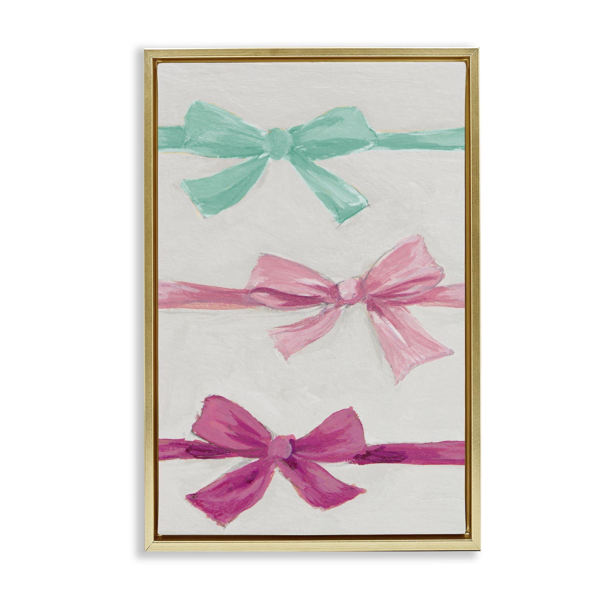 Stupell Industries Ribbon Bows Trio Gold Framed Floater Canvas Wall Art, design by Lanie Loreth