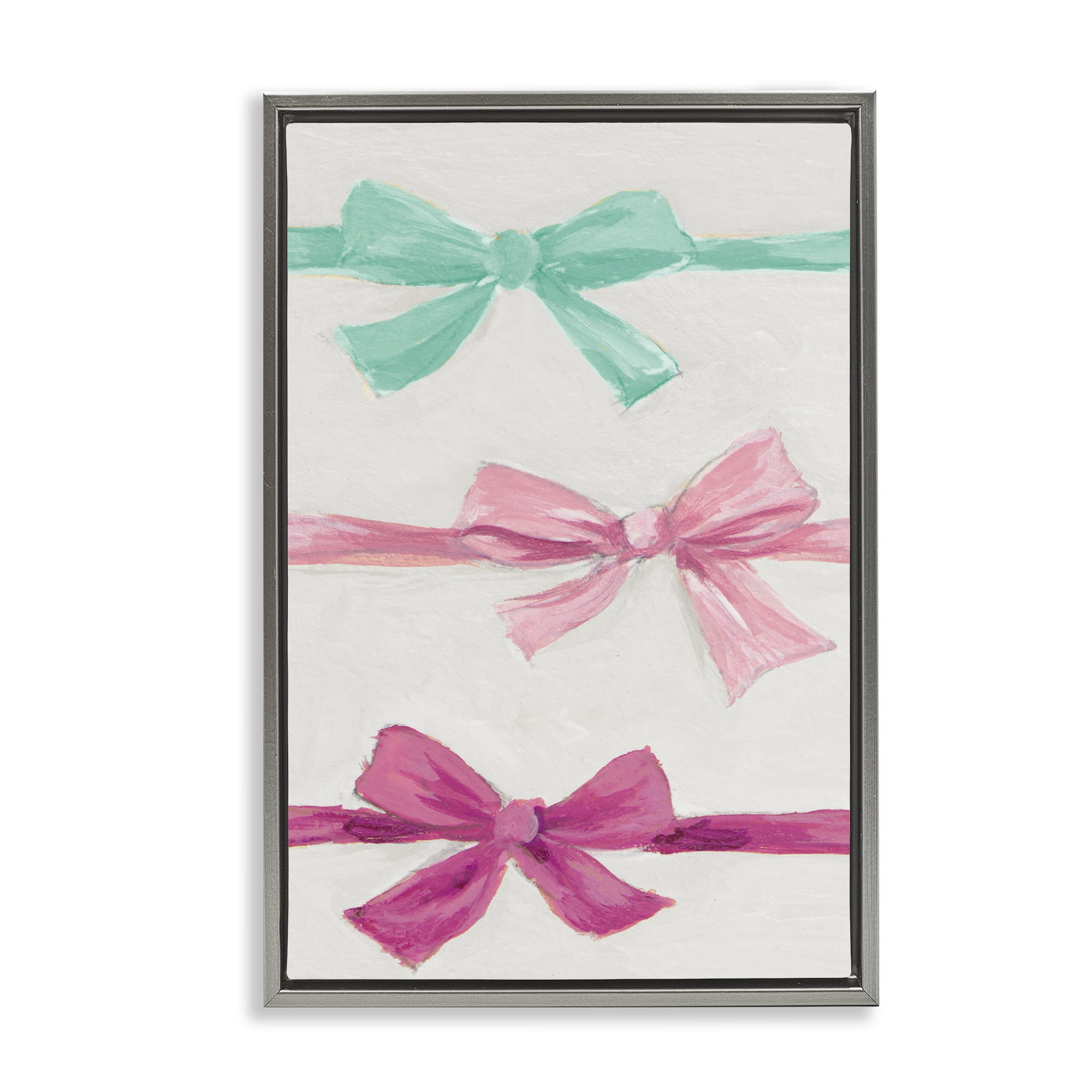 Stupell Industries Ribbon Bows Trio Gray Framed Floater Canvas Wall Art, design by Lanie Loreth