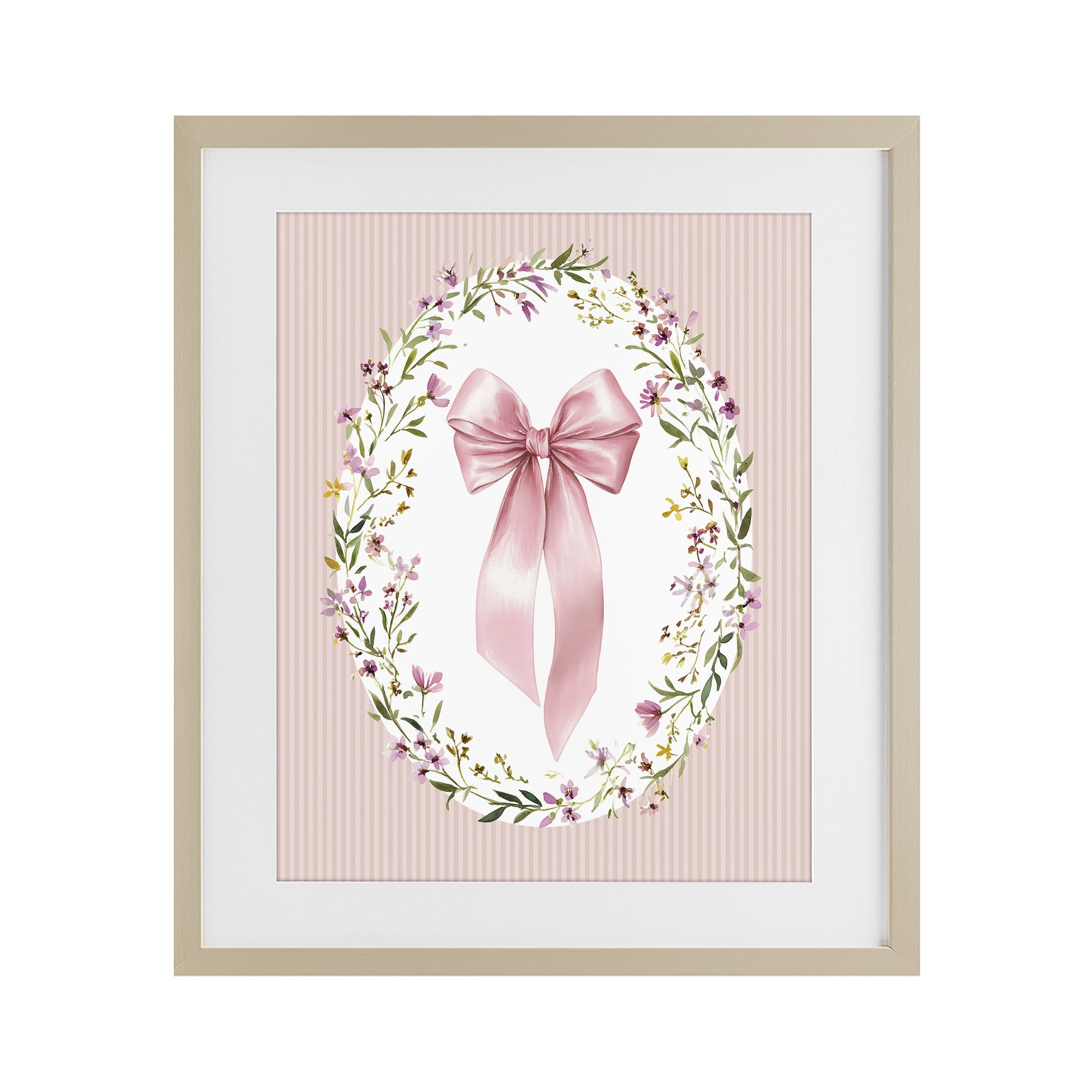 Stupell Industries Ribbon with Oval Florals Birch Framed Print Under Glass, design by Christine Simpson Art