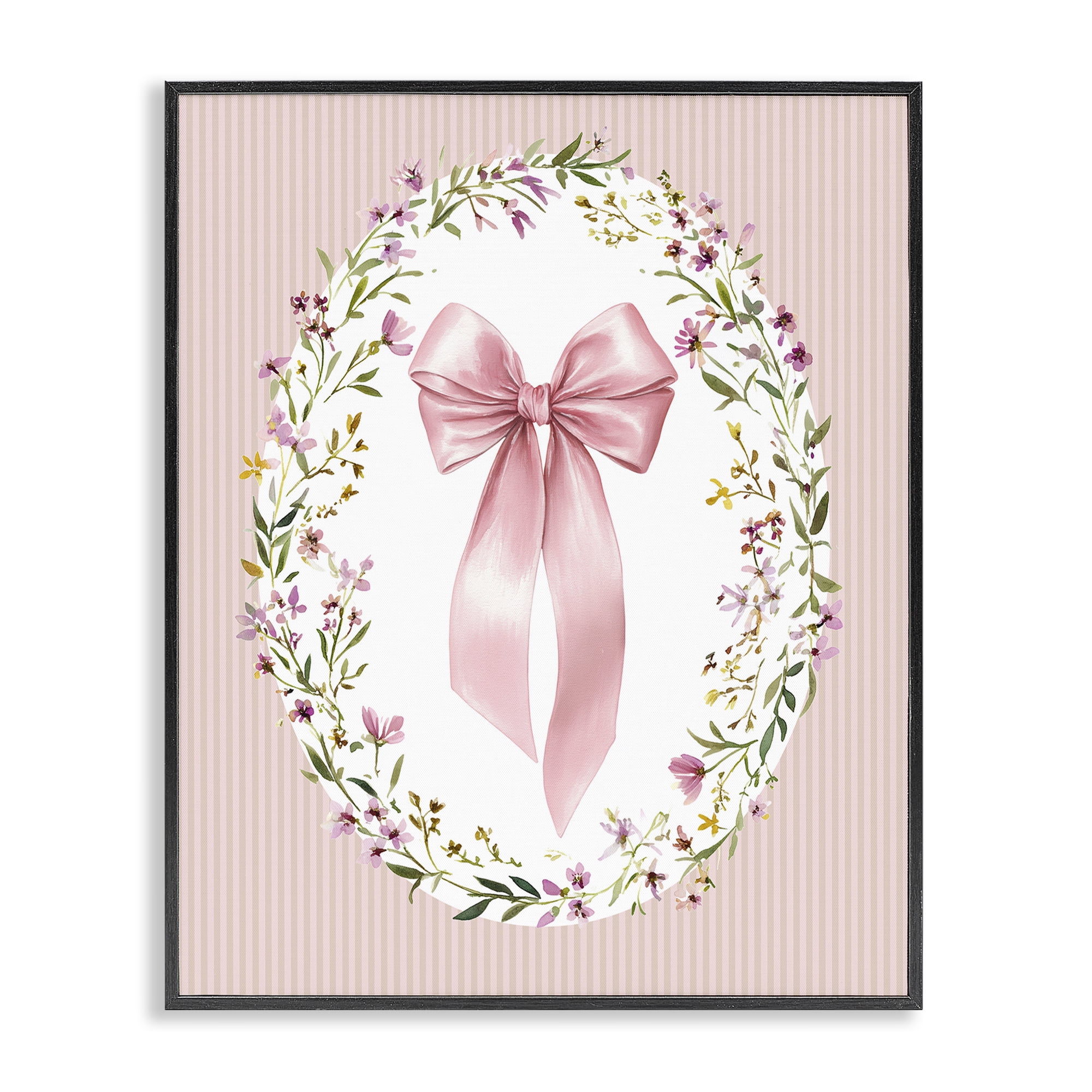 Stupell Industries Ribbon with Oval Florals Black Framed Giclee Art, design by Christine Simpson Art
