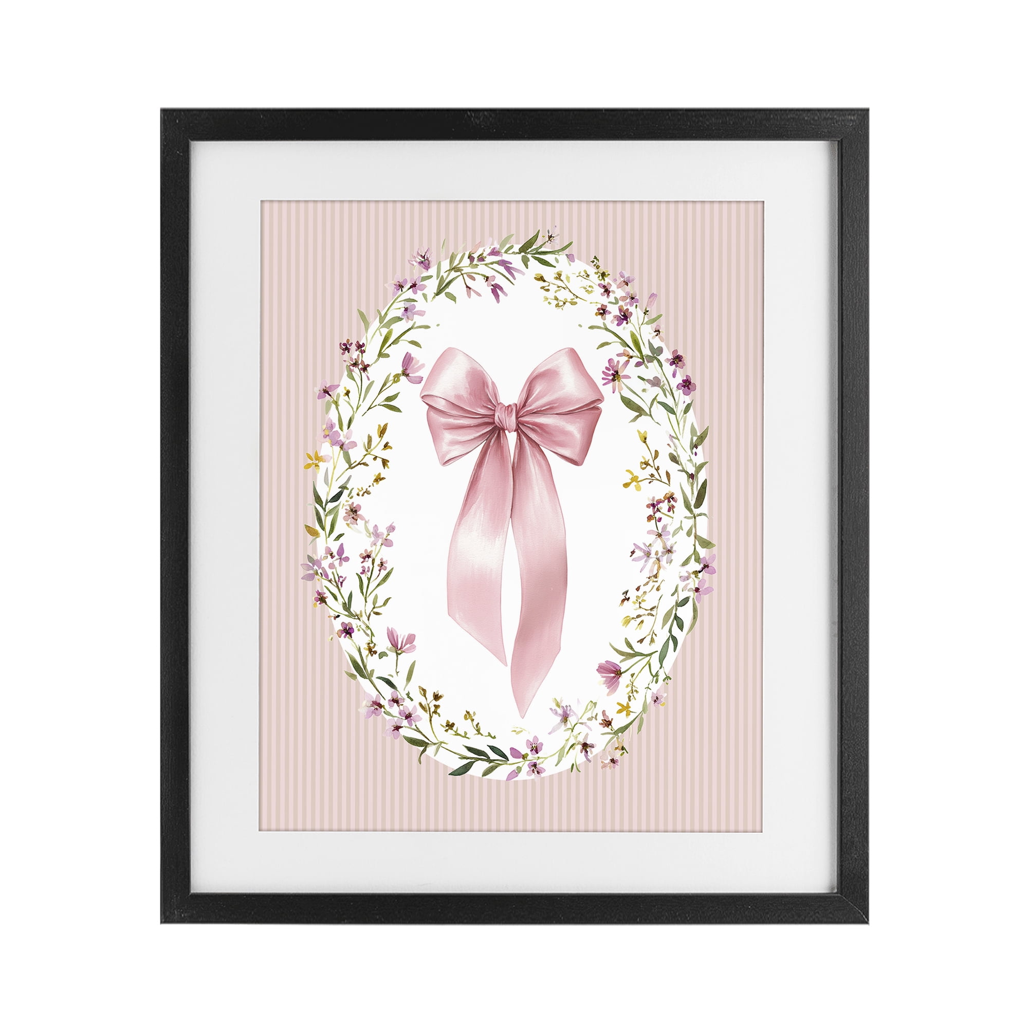Stupell Industries Ribbon with Oval Florals Black Framed Print Under Glass, design by Christine Simpson Art