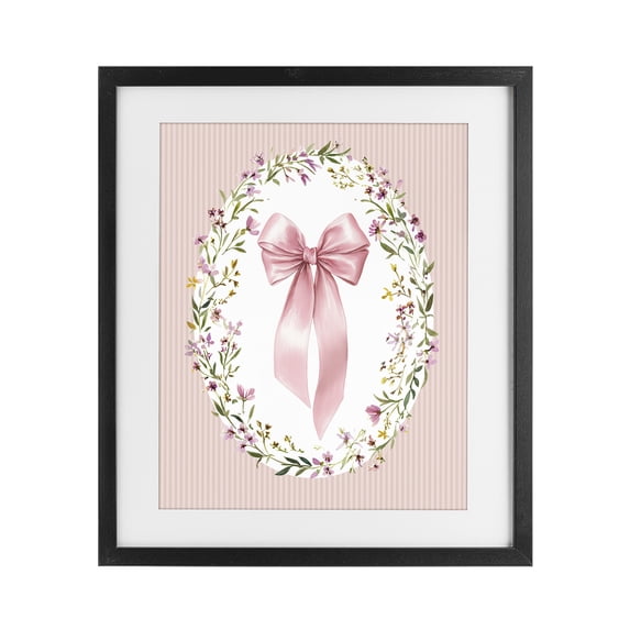 Stupell Industries French Country Ribbon with Oval Florals Black Framed Print Under Glass, 13 x 16, by Christine Simpson Art