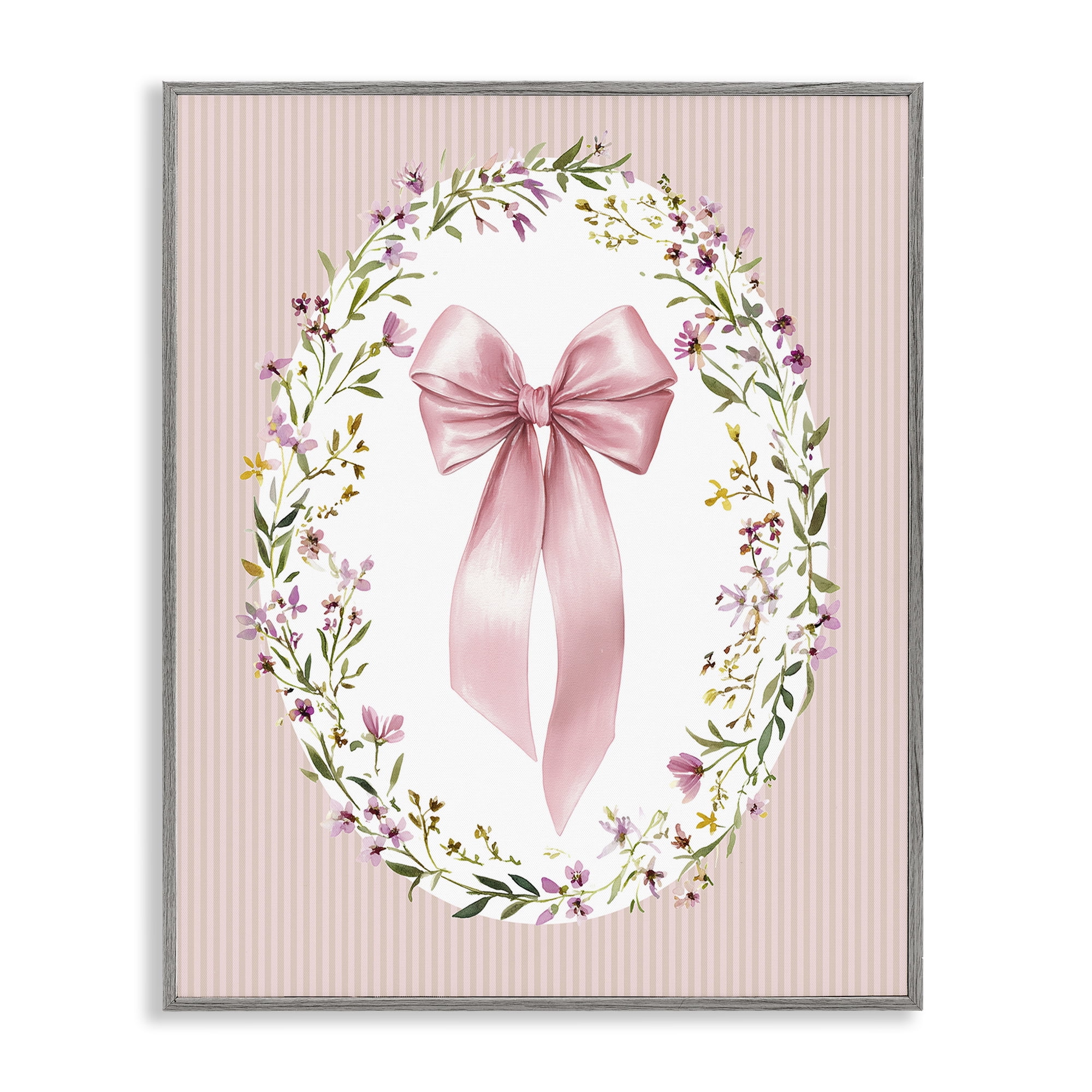 Stupell Industries Ribbon with Oval Florals Gray Framed Giclee Art, design by Christine Simpson Art