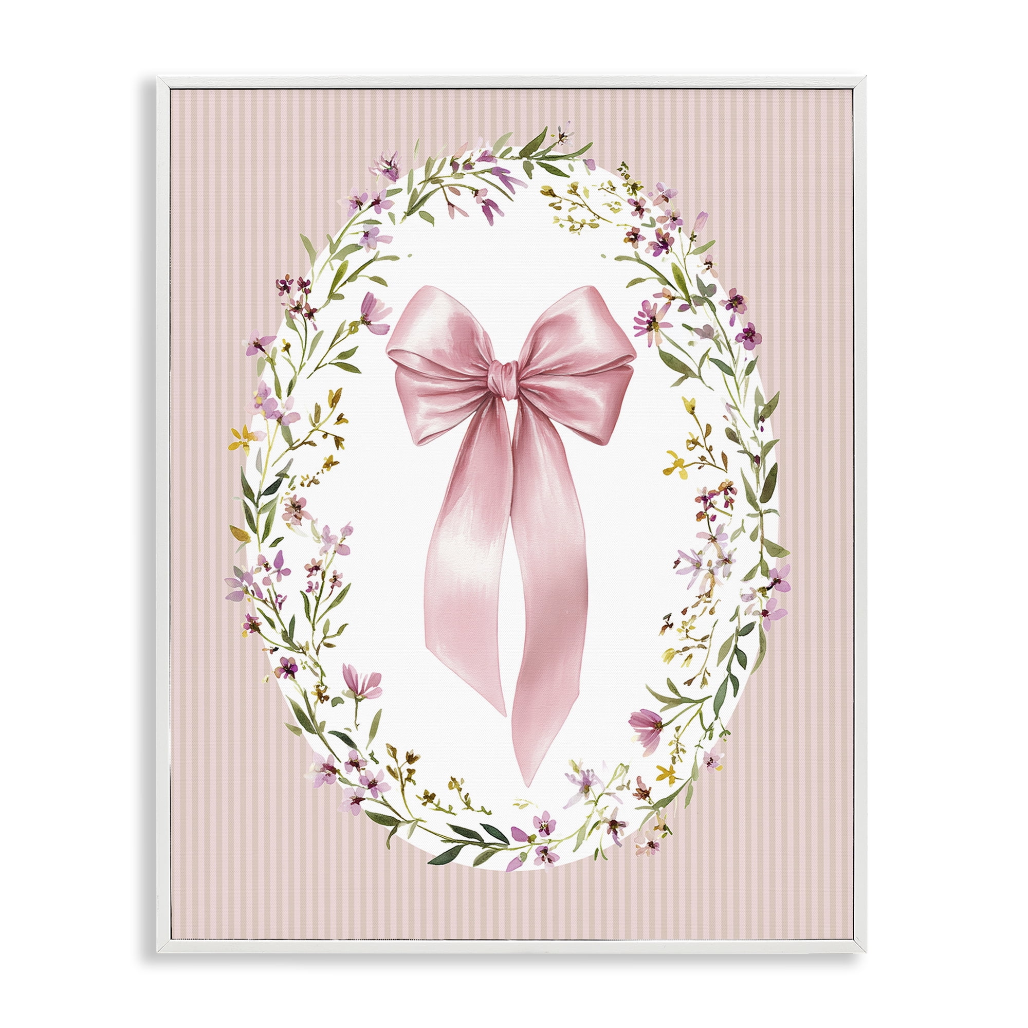 Stupell Industries Ribbon with Oval Florals White Framed Giclee Art, design by Christine Simpson Art