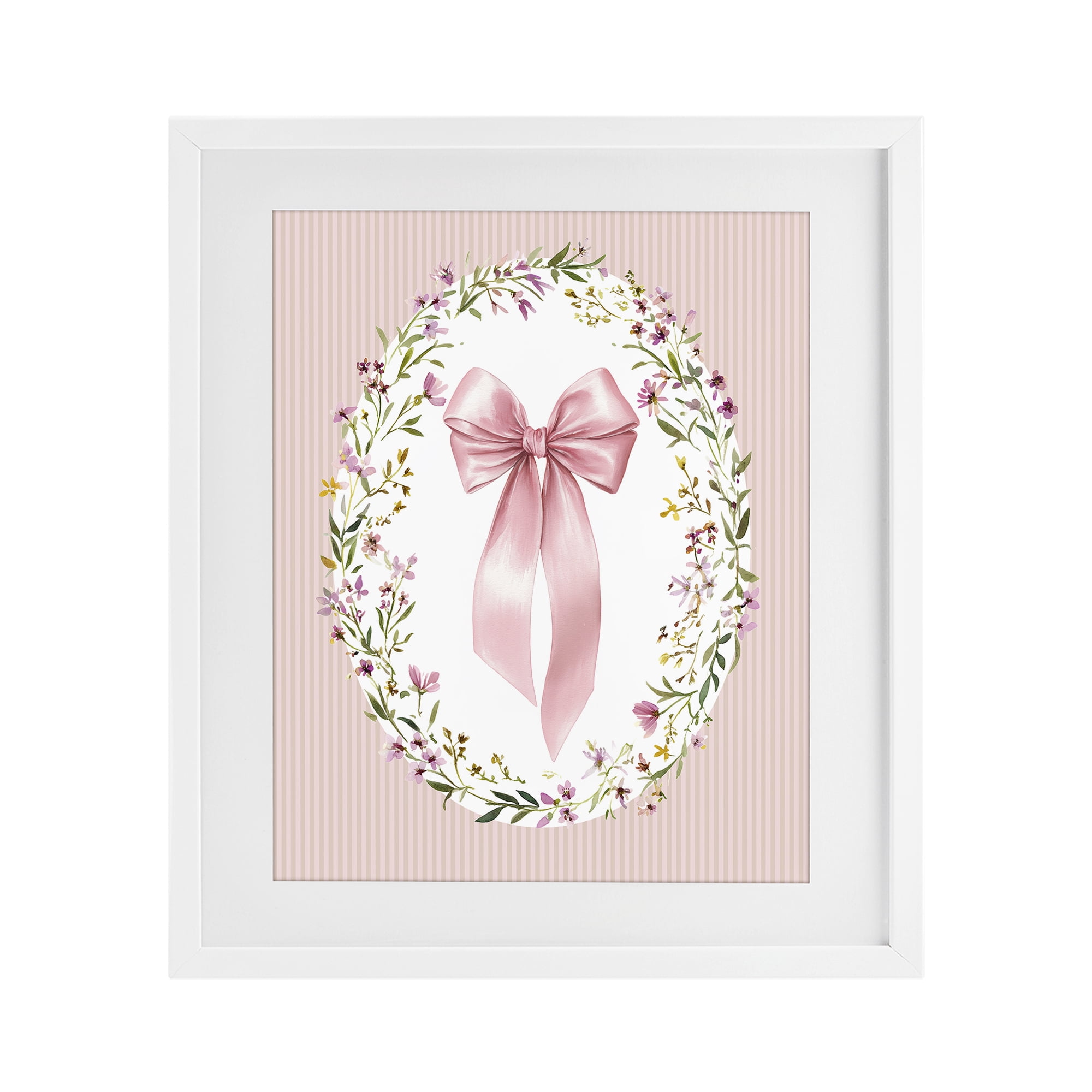 Stupell Industries Ribbon with Oval Florals White Framed Print Under Glass, design by Christine Simpson Art