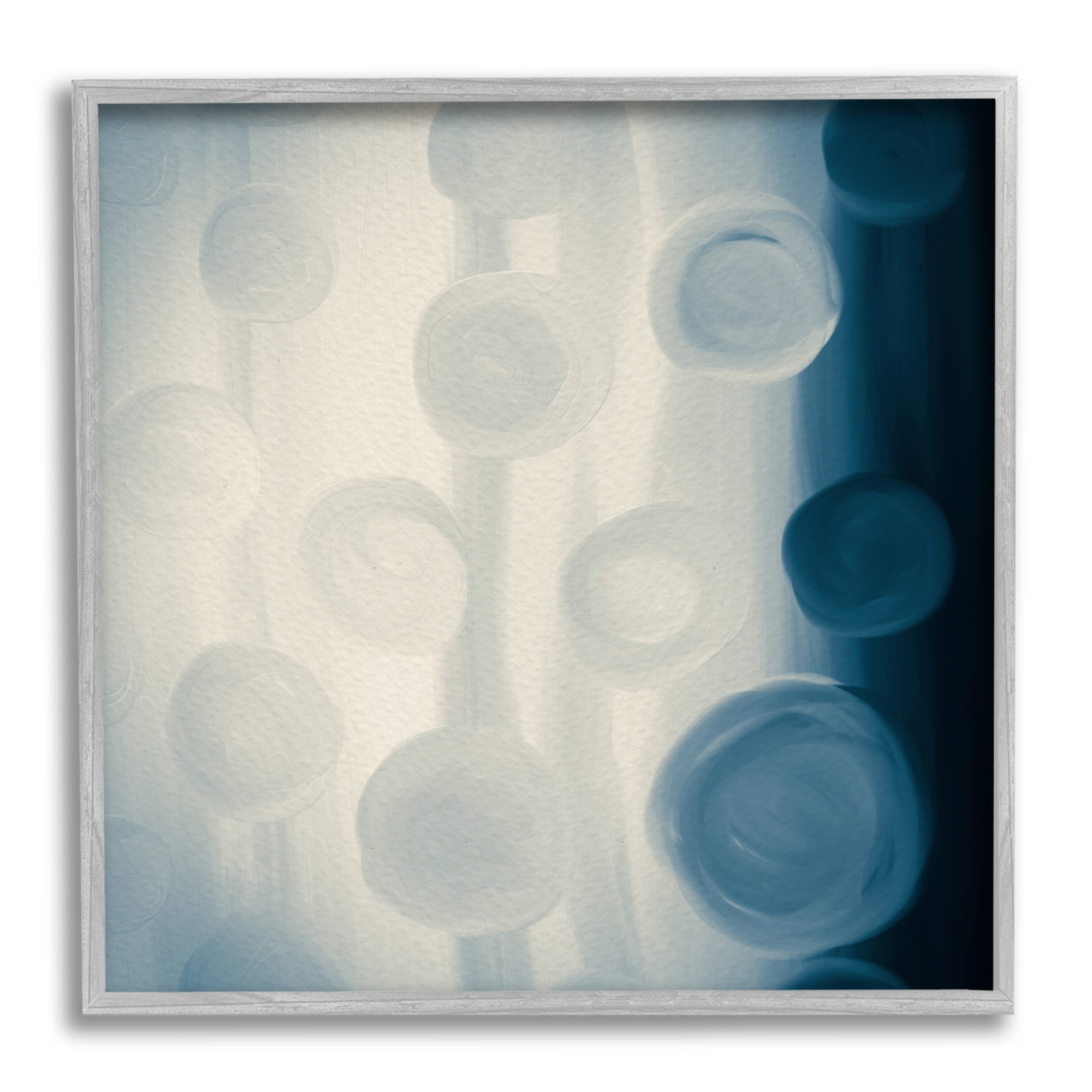Rich Blue Abstract Circles Canvas Print with Gray Frame