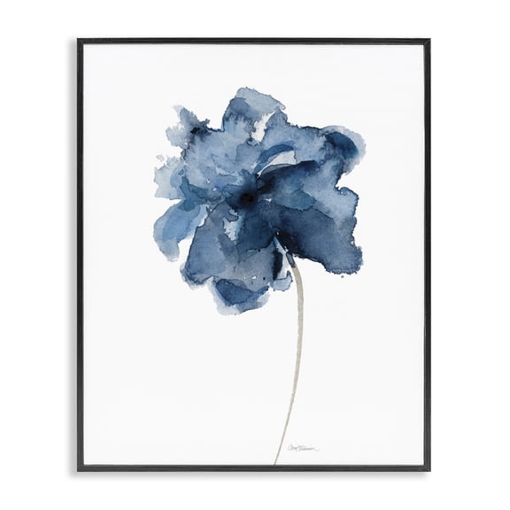 Stupell Industries Rich Blue Abstract Flower Floral Painting Black Framed Art Print Wall Art, 24 x 30