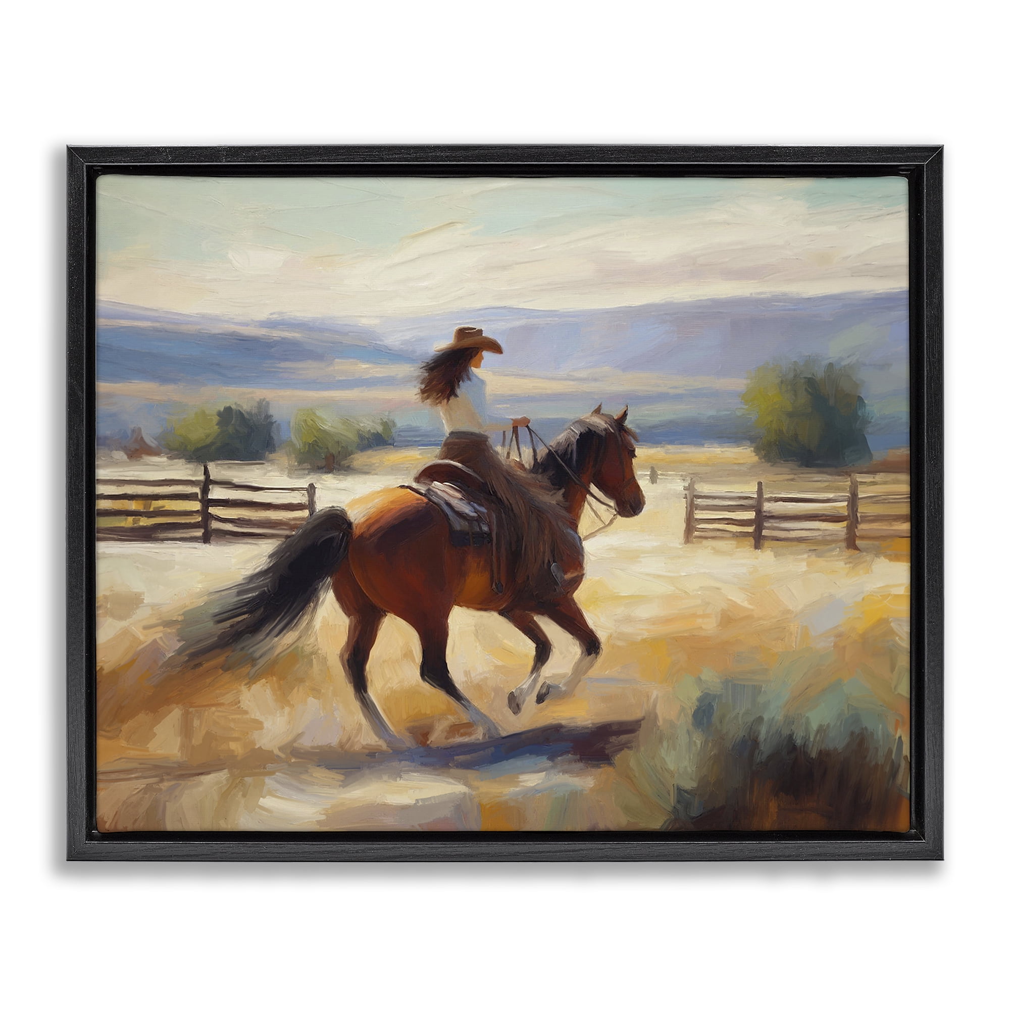 Stupell Industries Ride Like The Wind Landscape Painting Black Floater Framed Canvas Art Print Wall Art, 31 x 25