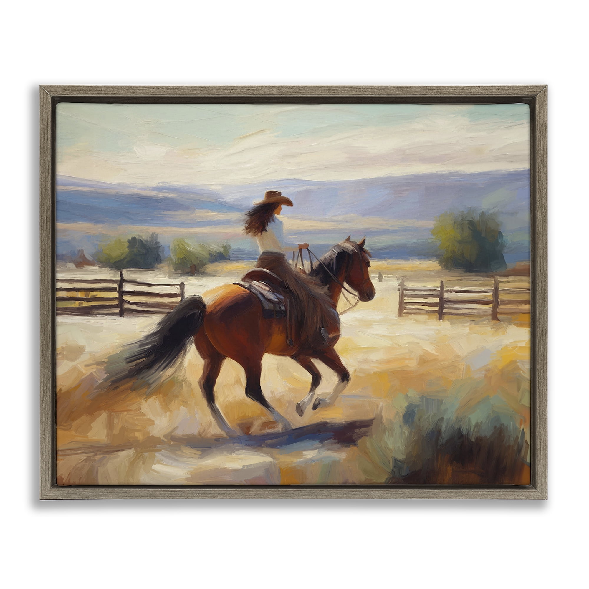 Stupell Industries Ride Like The Wind Landscape Painting Brown Floater Framed Canvas Art Print Wall Art, 31 x 25