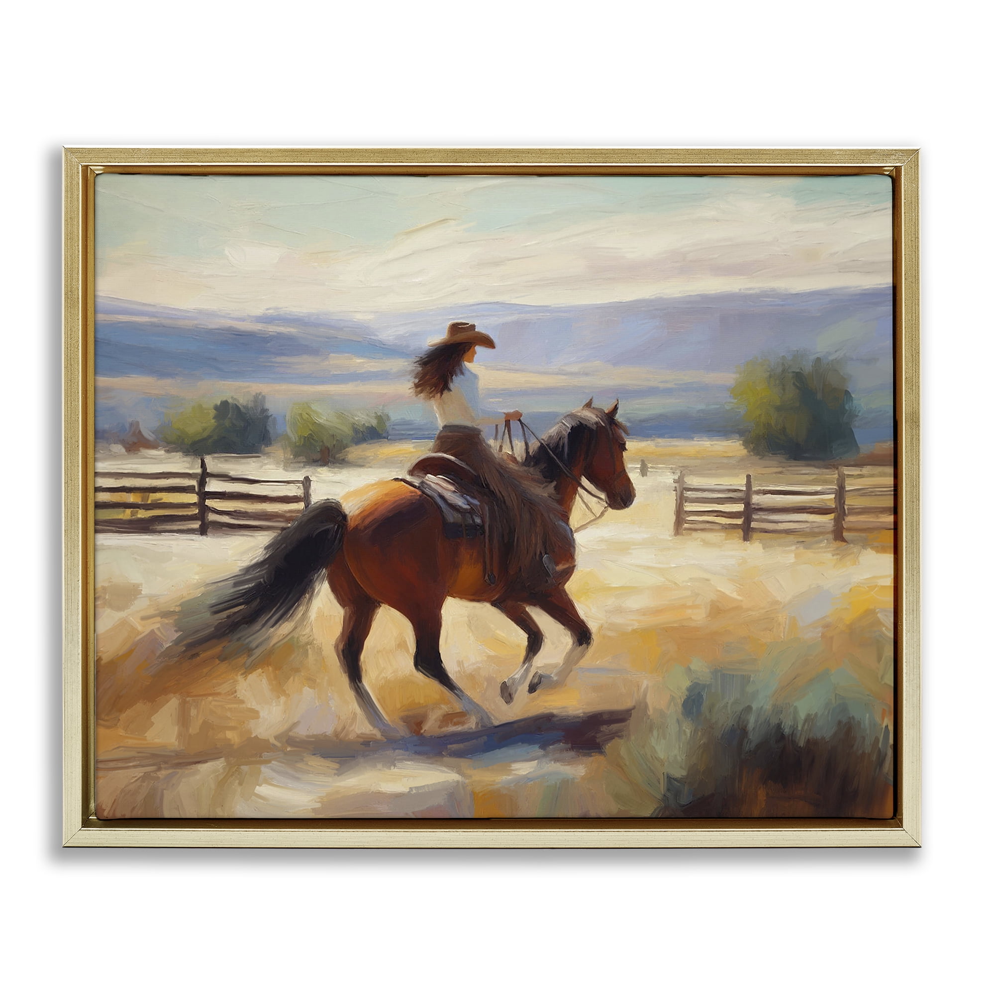 Stupell Industries Ride Like The Wind Landscape Painting Gold Floater Framed Canvas Art Print Wall Art, 31 x 25