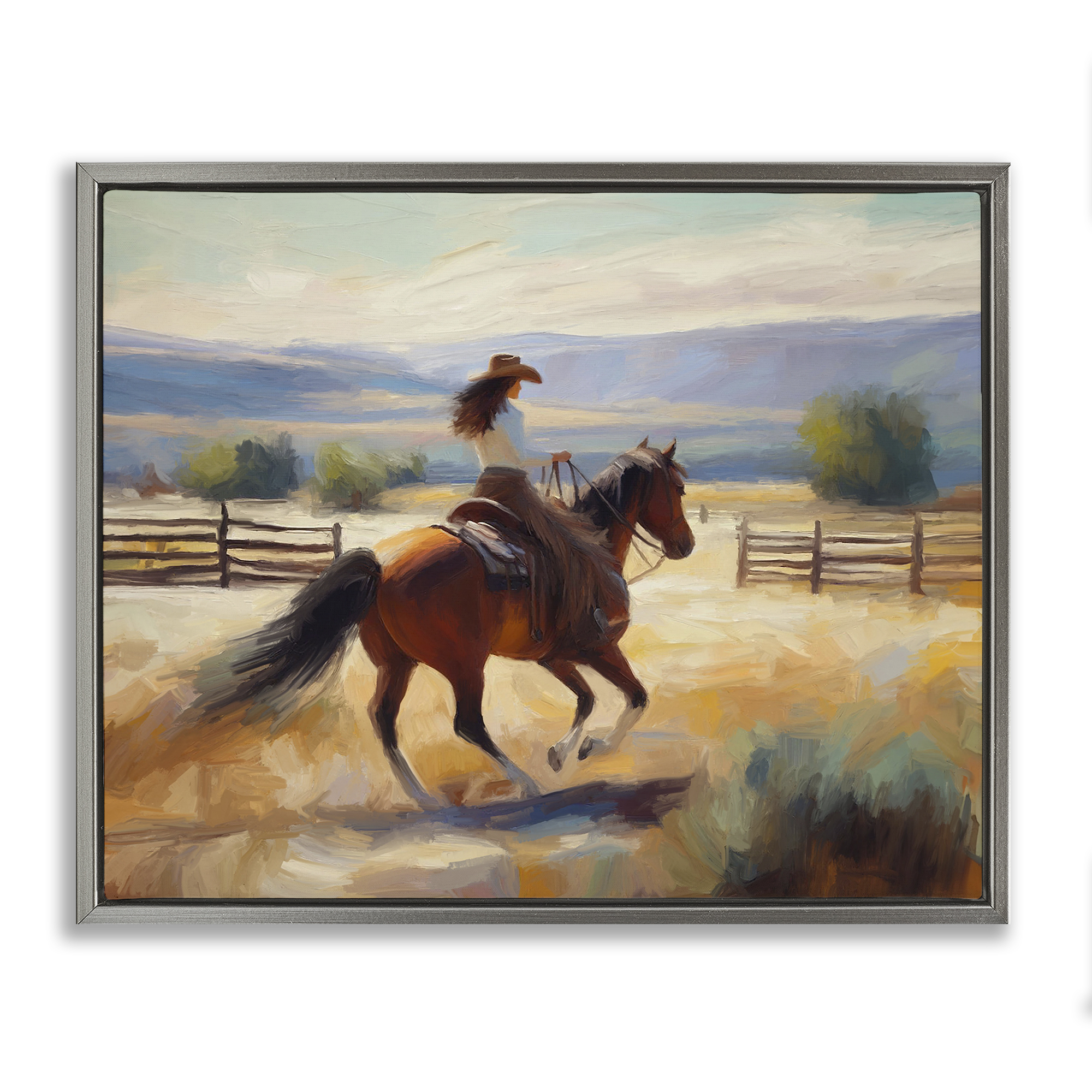 Stupell Industries Ride Like The Wind Landscape Painting Gray Floater Framed Canvas Art Print Wall Art, 31 x 25