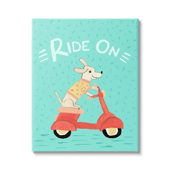 Stupell Industries Ride On Dog Motorbike Scooter Turquoise Background , 16 x 20, Design by Heather Strianese