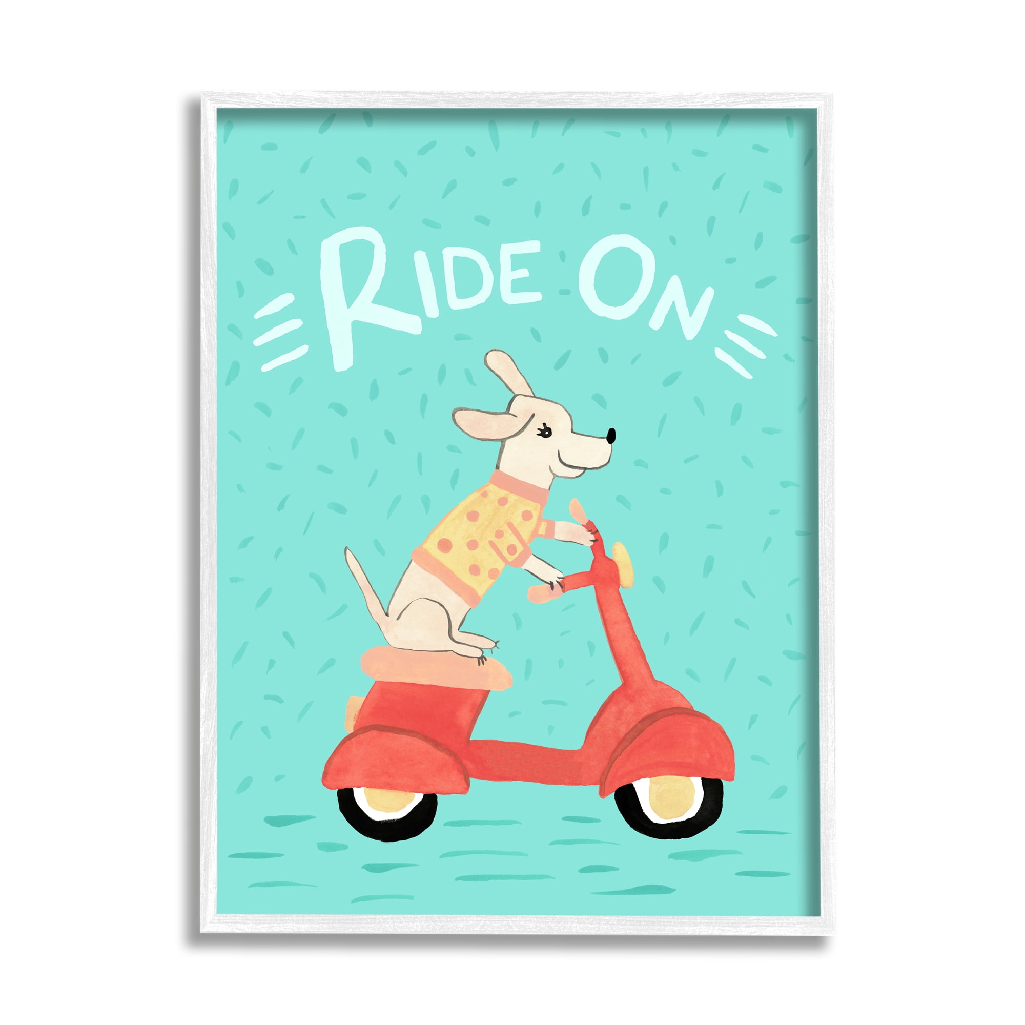 Stupell Industries Ride On Dog Motorbike Scooter Turquoise Background , 24 x 30, Design by Heather Strianese