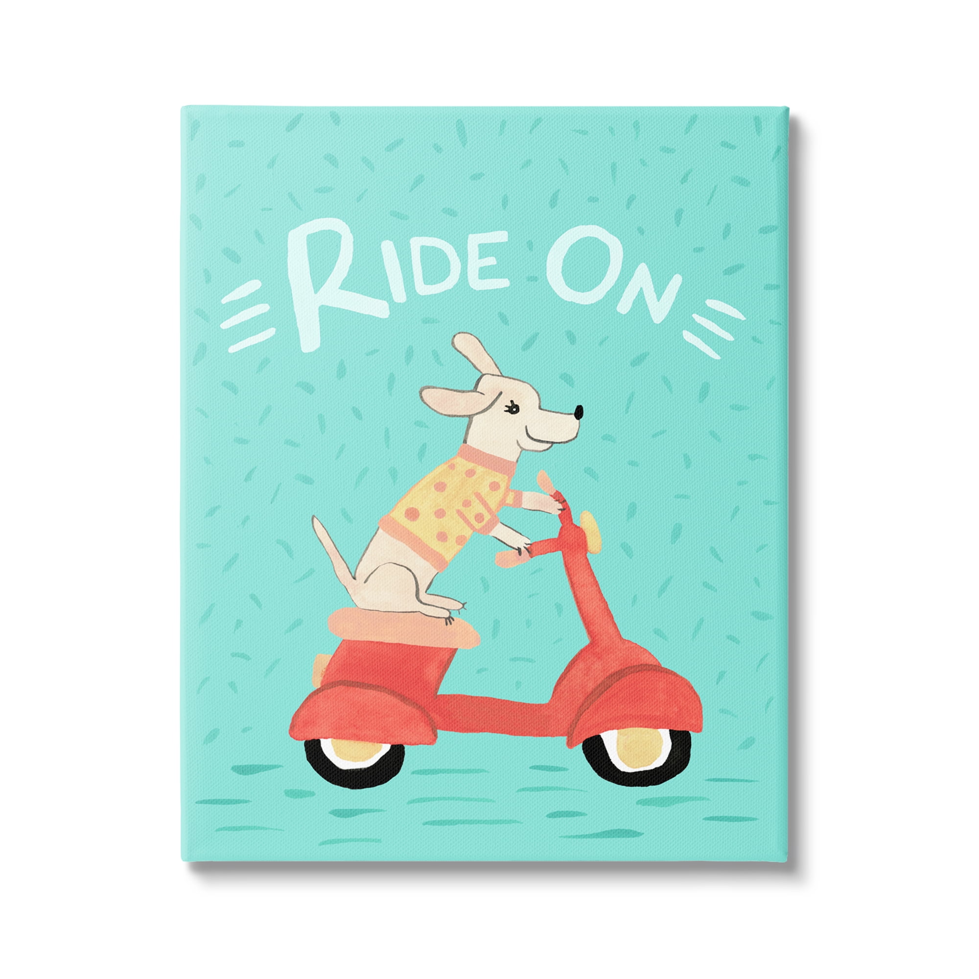 Stupell Industries Ride On Dog Motorbike Scooter Turquoise Background , 24 x 30, Design by Heather Strianese
