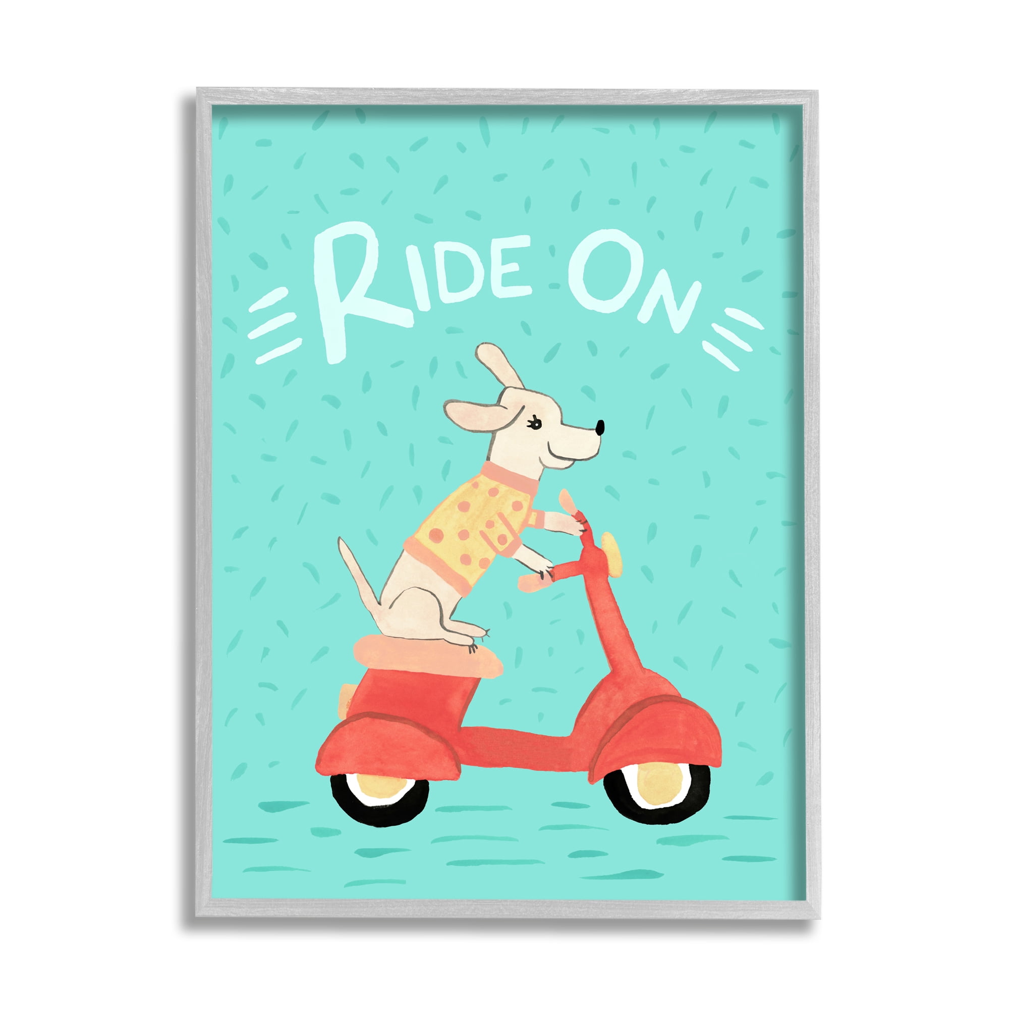 Stupell Industries Ride On Dog Motorbike Scooter Turquoise Background , 24 x 30, Design by Heather Strianese