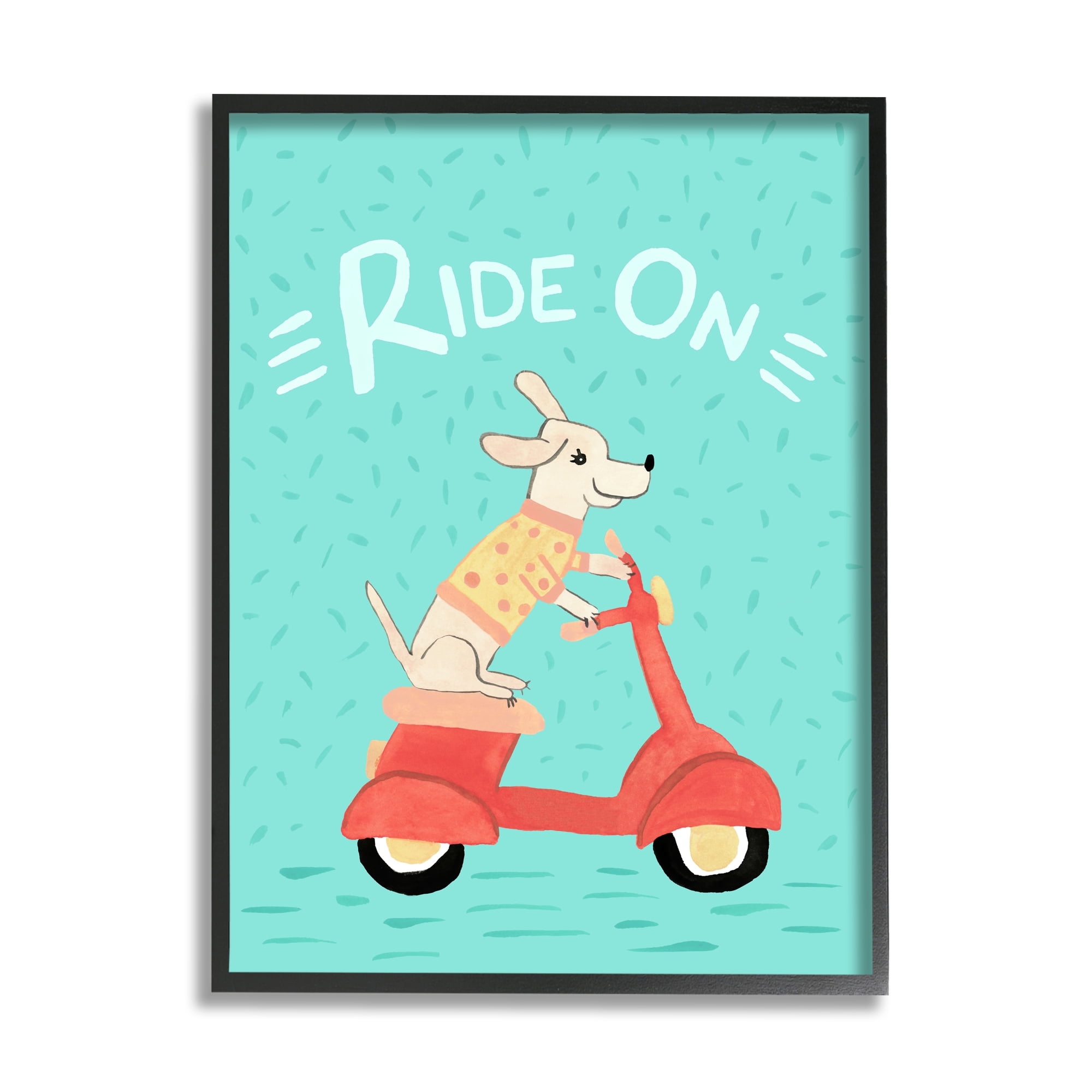Stupell Industries Ride On Dog Motorbike Scooter Turquoise Background , 24 x 30, Design by Heather Strianese