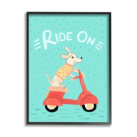 Stupell Industries Ride On Dog Motorbike Scooter Turquoise Background , 24 x 30, Design by Heather Strianese