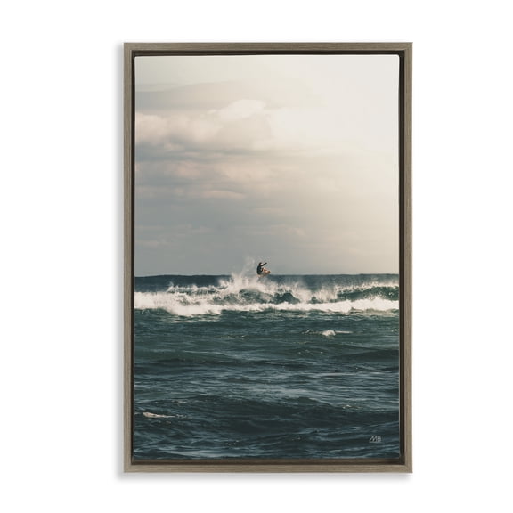 Stupell Industries Ride The Tide Surfer Nautical & Beach Photography Brown Floater Framed Canvas Art Print Wall Art, 21 x 31