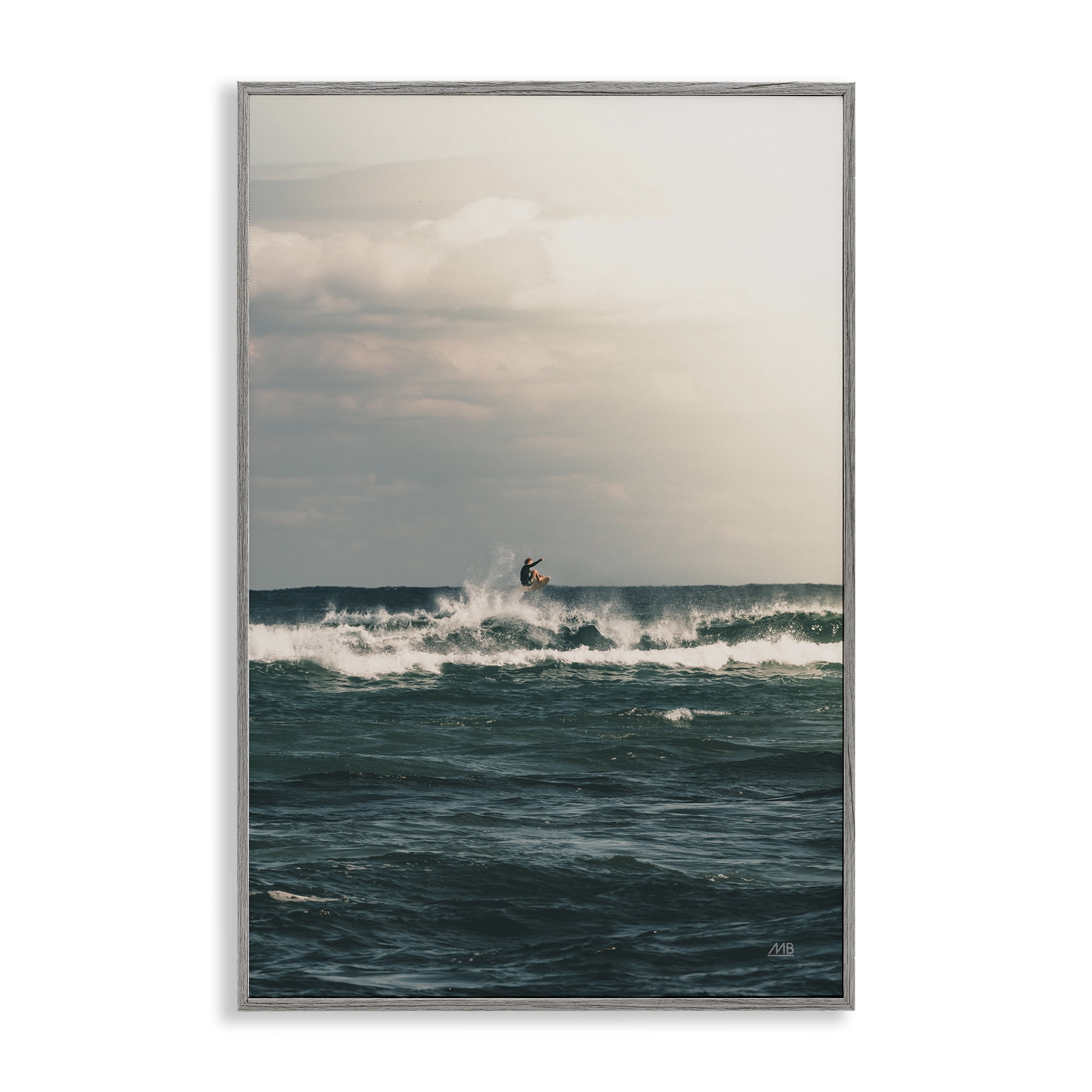 Stupell Industries Ride The Tide Surfer Nautical & Beach Photography Gray Framed Art Print Wall Art, 20 x 30
