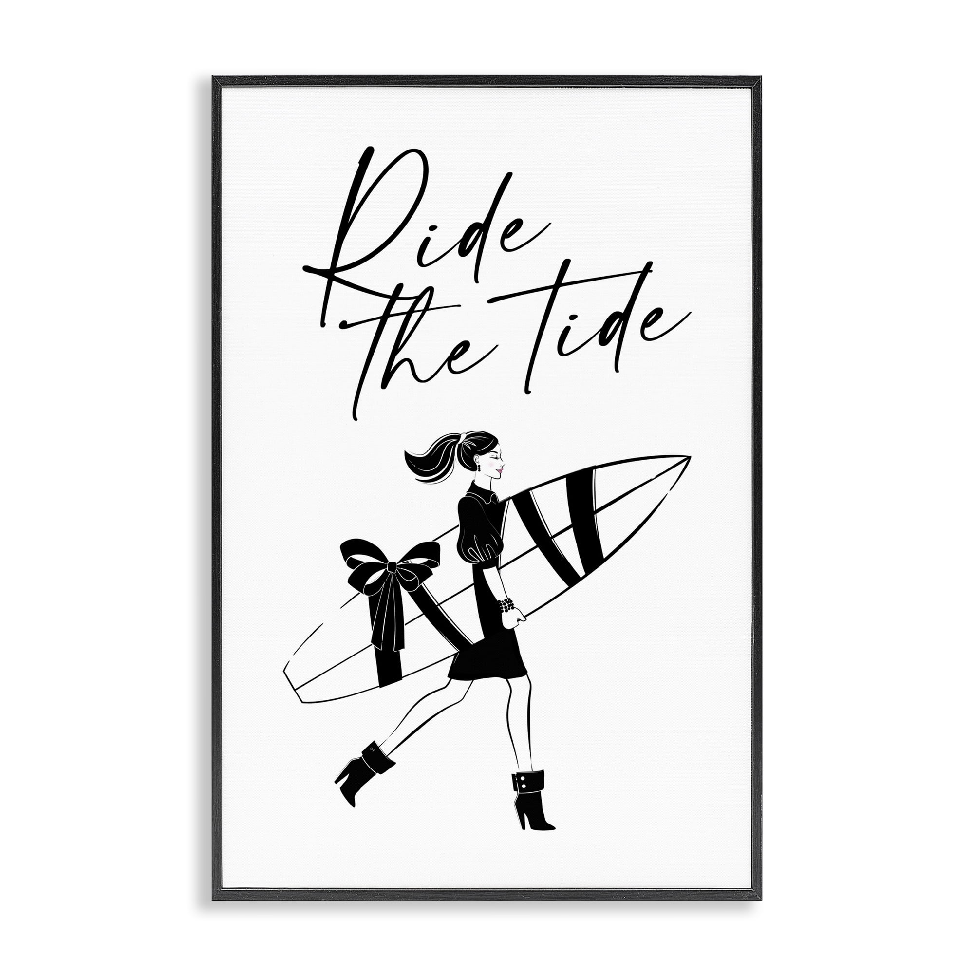 Stupell Industries Ride The Tide Surfer Novelty Painting Black Framed Art Print Wall Art, 20 x 30