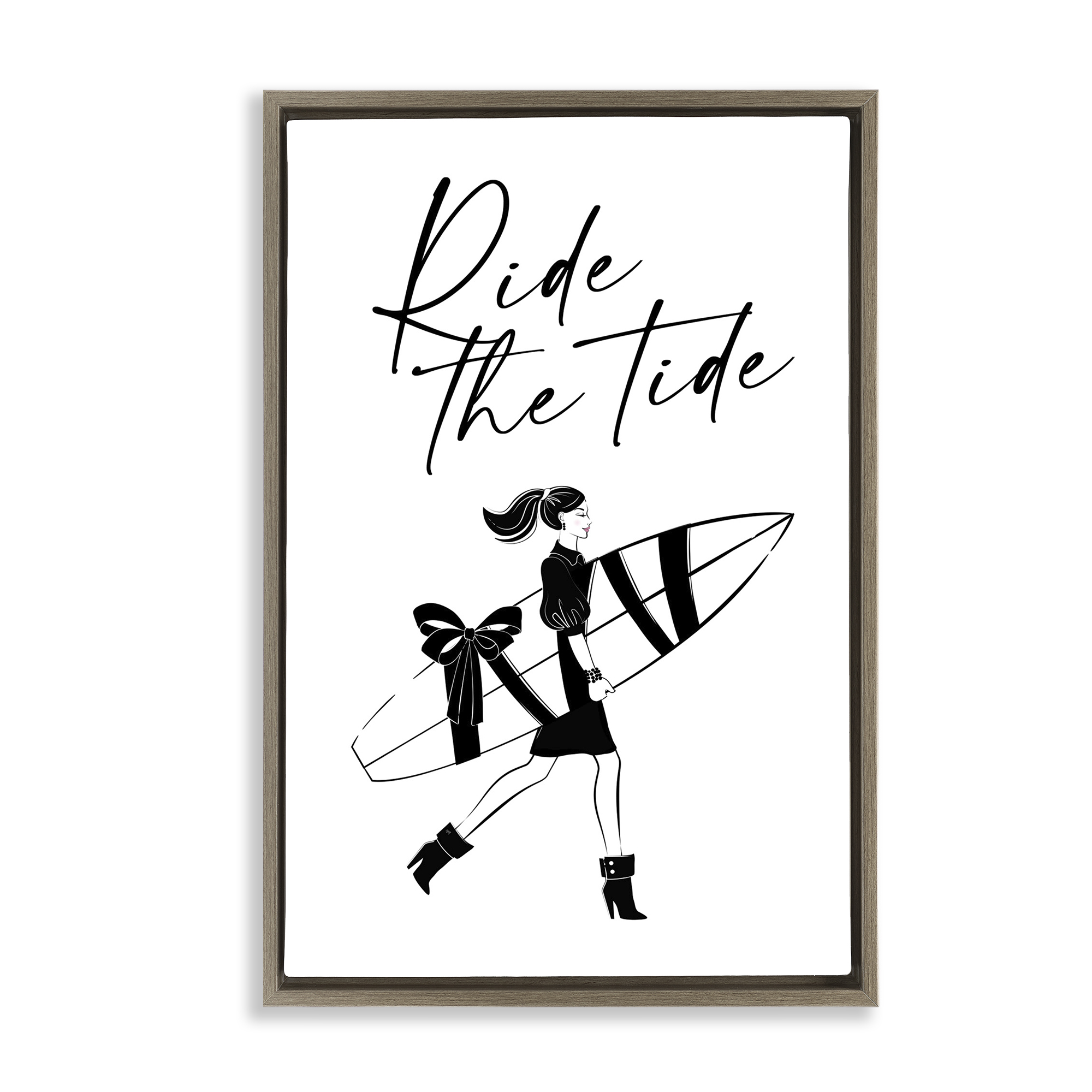 Stupell Industries Ride The Tide Surfer Novelty Painting Brown Floater Framed Art Print Wall Art, 17 x 25