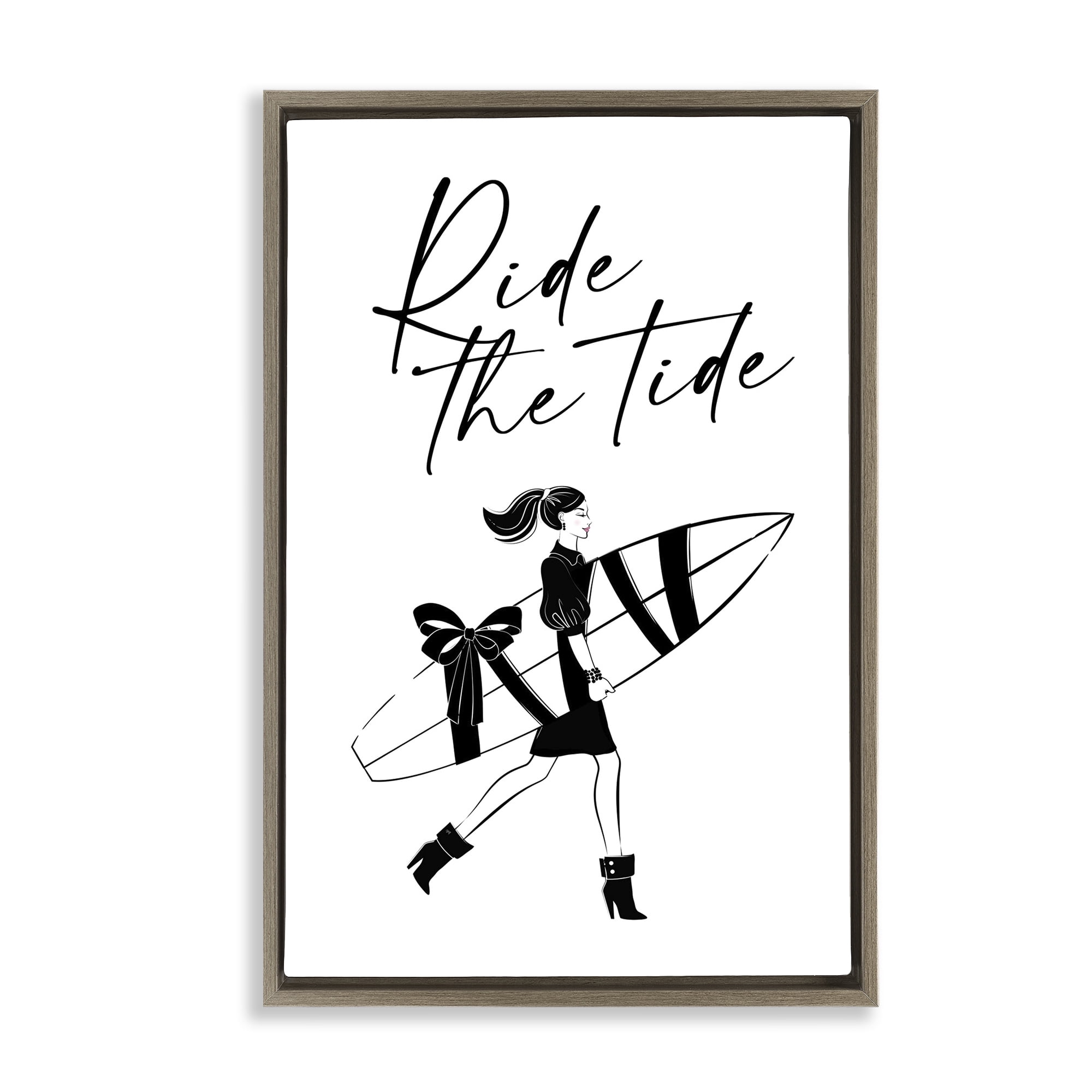 Stupell Industries Ride The Tide Surfer Novelty Painting Brown Floater Framed Art Print Wall Art, 21 x 31