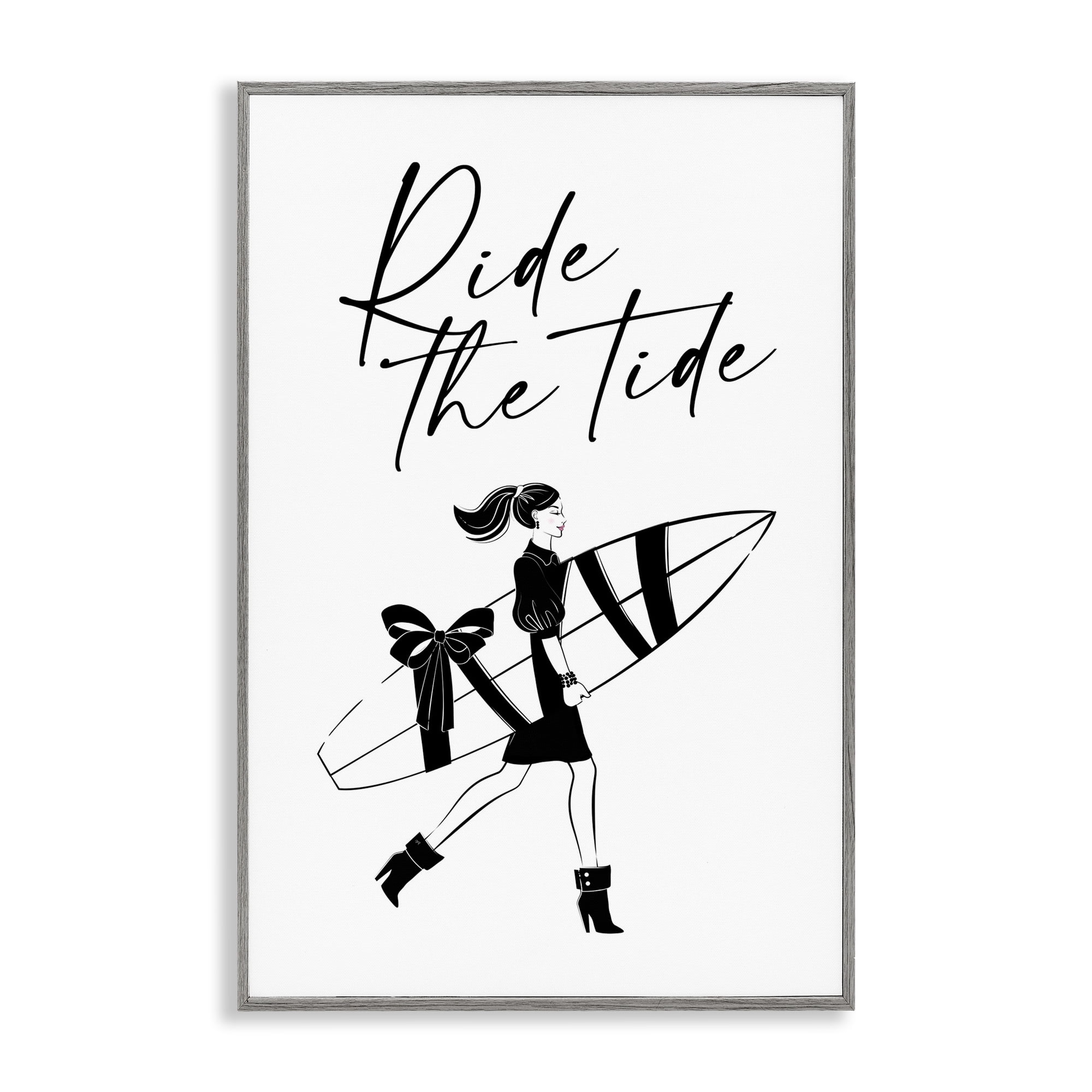 Stupell Industries Ride The Tide Surfer Novelty Painting Gray Framed Art Print Wall Art, 20 x 30