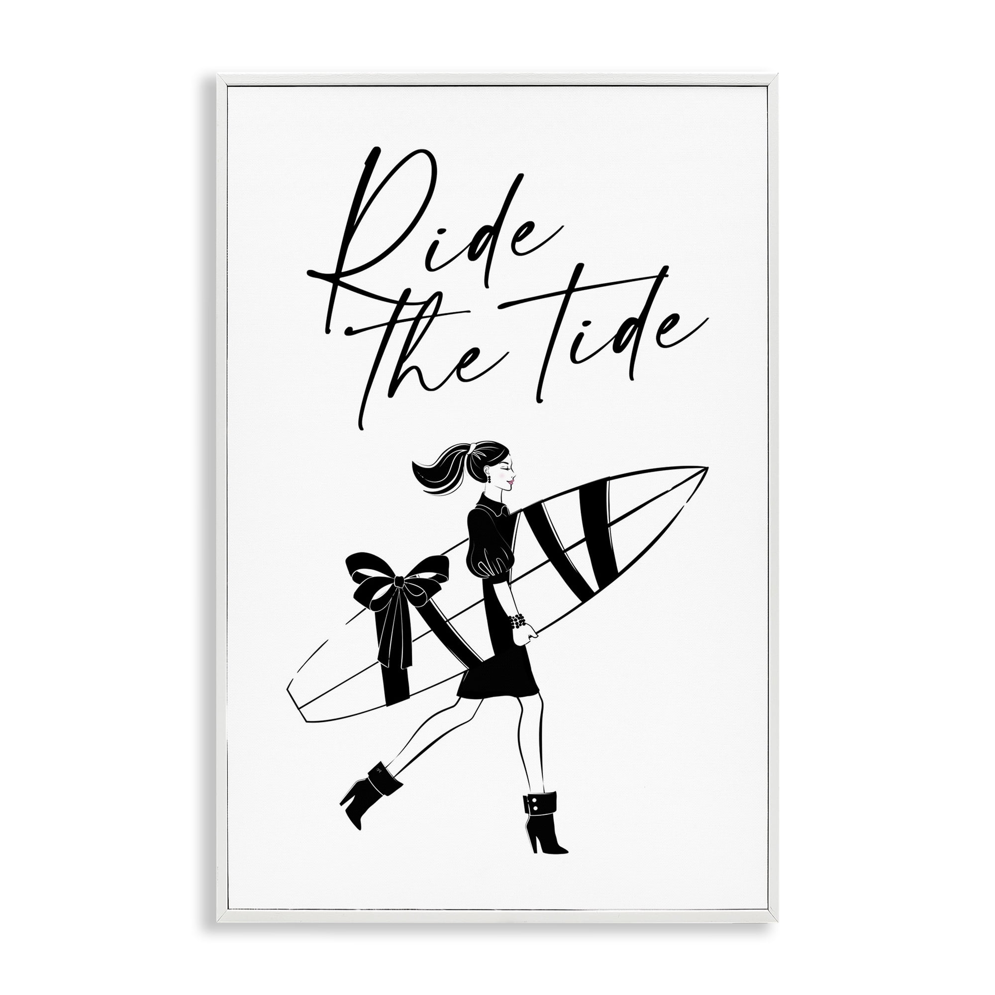 Stupell Industries Ride The Tide Surfer Novelty Painting White Framed Art Print Wall Art, 12 x 18