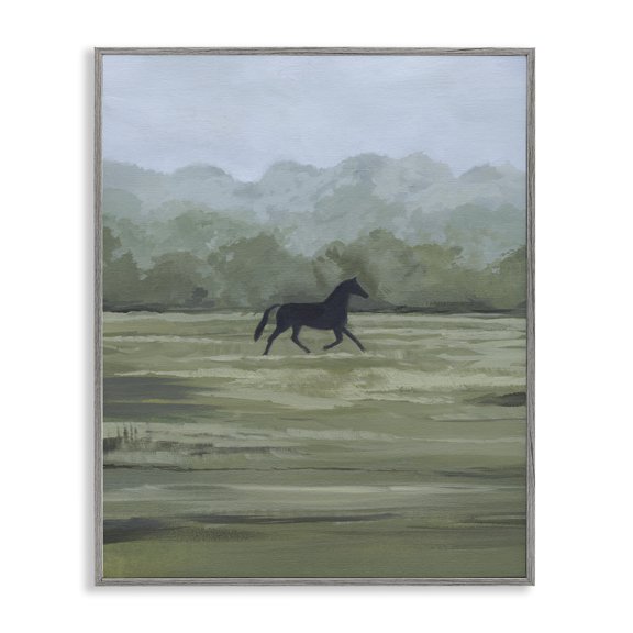 Stupell Industries Rider's Shadow Horse Landscape & Nature Painting Gray Framed Art Print Wall Art, 11 x 14