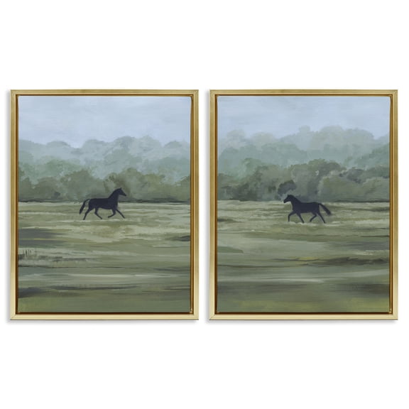 Stupell Industries Rider's Shadow Horses Landscape & Nature Painting Gold Floater Framed Canvas Art Print Wall Art, 17 x 21, Set of 2