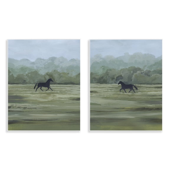 Stupell Industries Rider's Shadow Horses Landscape & Nature Painting Unframed Art Print Wall Art, 11 x 14, Set of 2