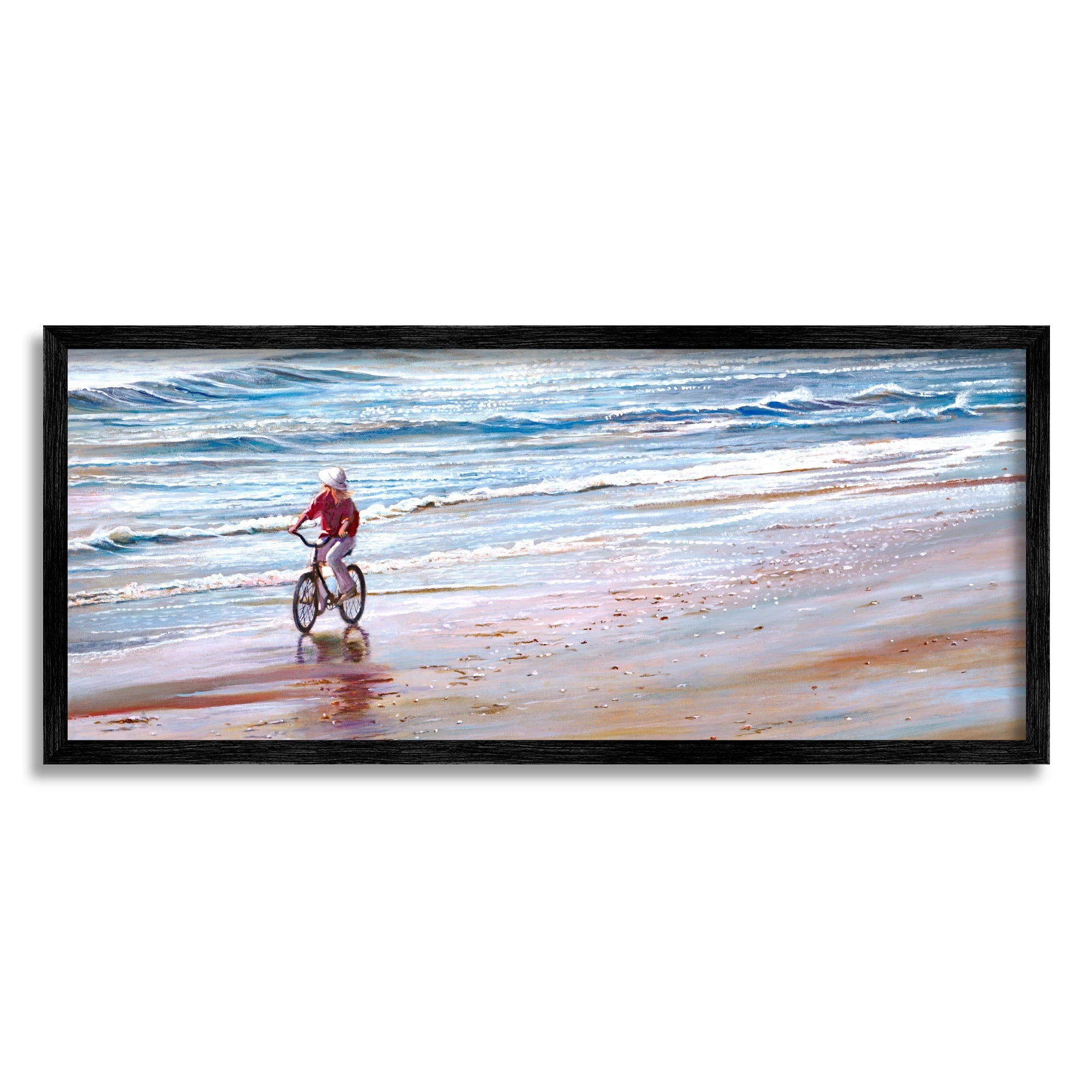 Stupell Industries Riding Bike Along Ocean Shore Beach Waves Painting Black Framed Art Print Wall Art, Design by Tom Mielko