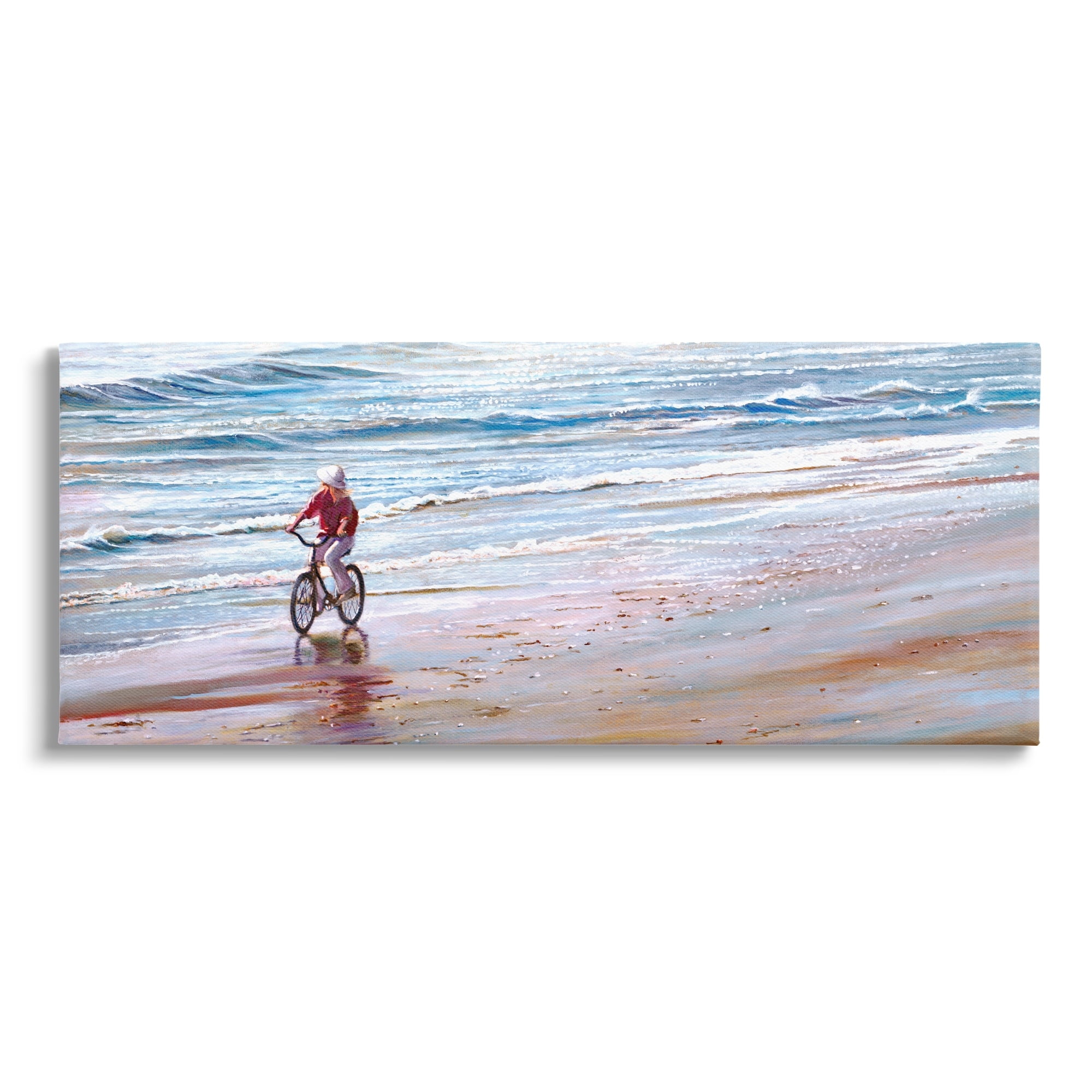 Stupell Industries Riding Bike Along Ocean Shore Beach Waves Painting Gallery Wrapped Canvas Print Wall Art, Design by Tom Mielko