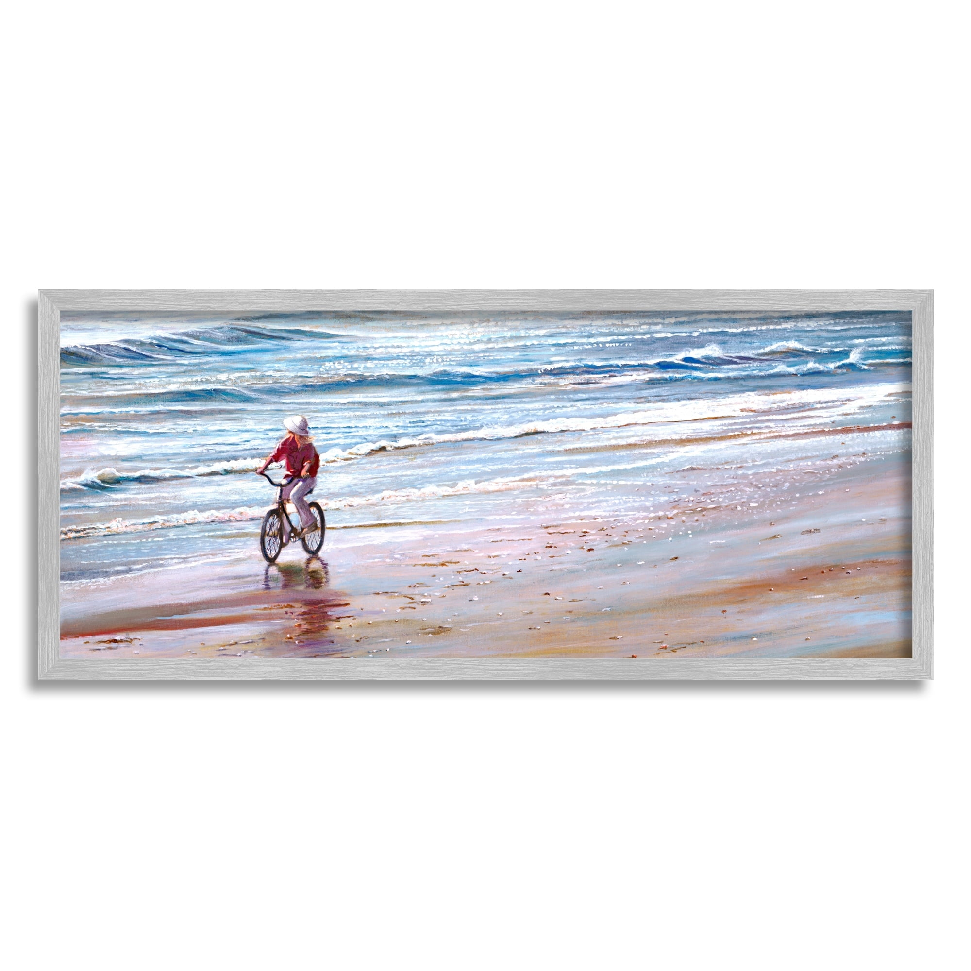 Stupell Industries Riding Bike Along Ocean Shore Beach Waves Painting Gray Framed Art Print Wall Art, Design by Tom Mielko
