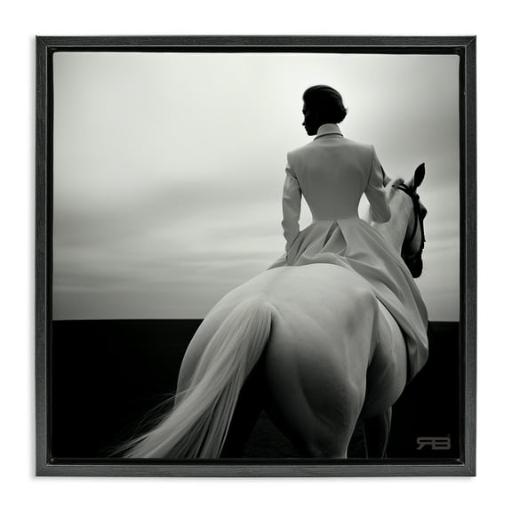 Stupell Industries Riding Horse into Horizon People Painting Black Floater Framed Canvas Art Print Wall Art, 18 x 18